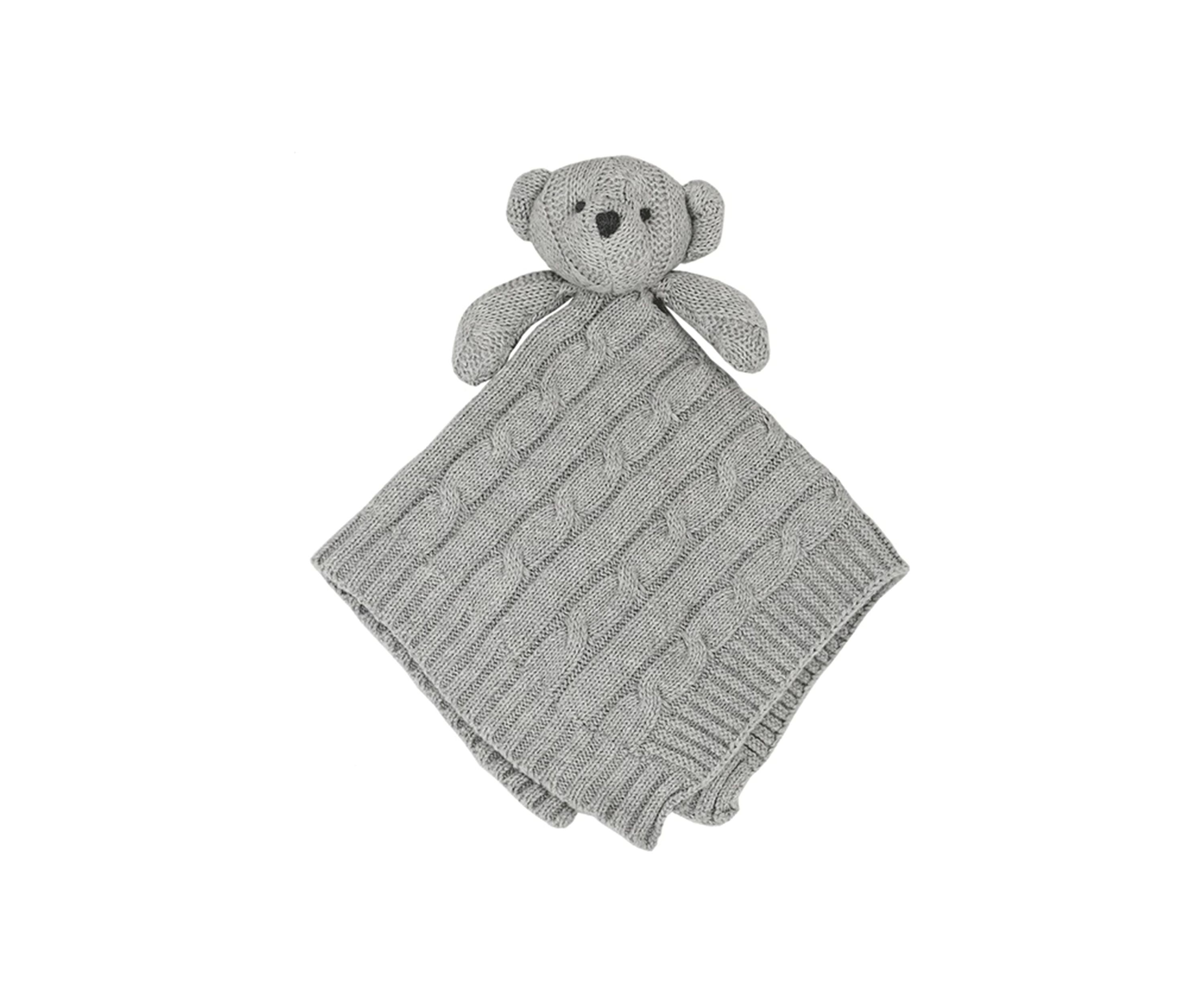 Baby Gray Knit Bear Security Blanket