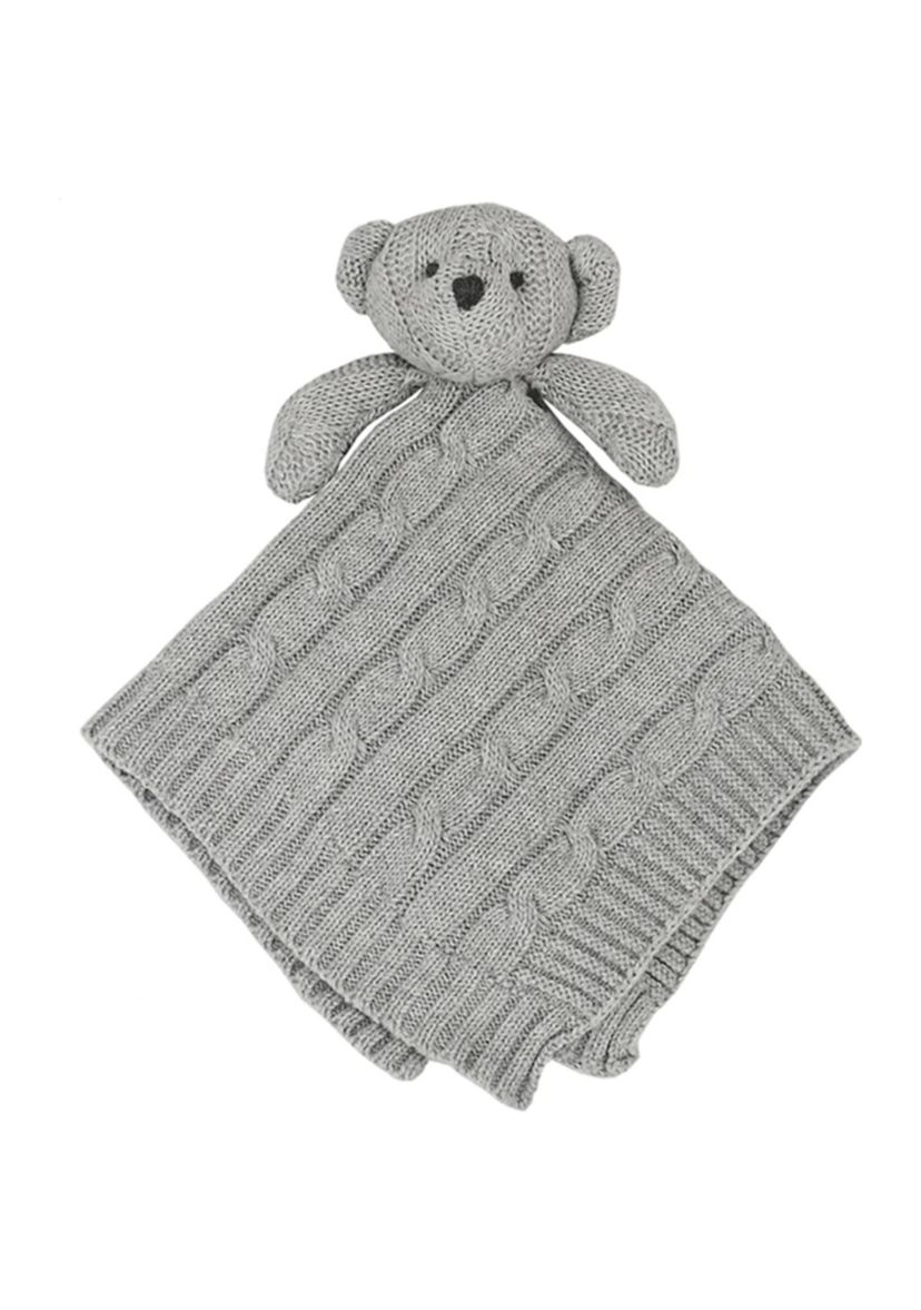 Baby Gray Knit Bear Security Blanket