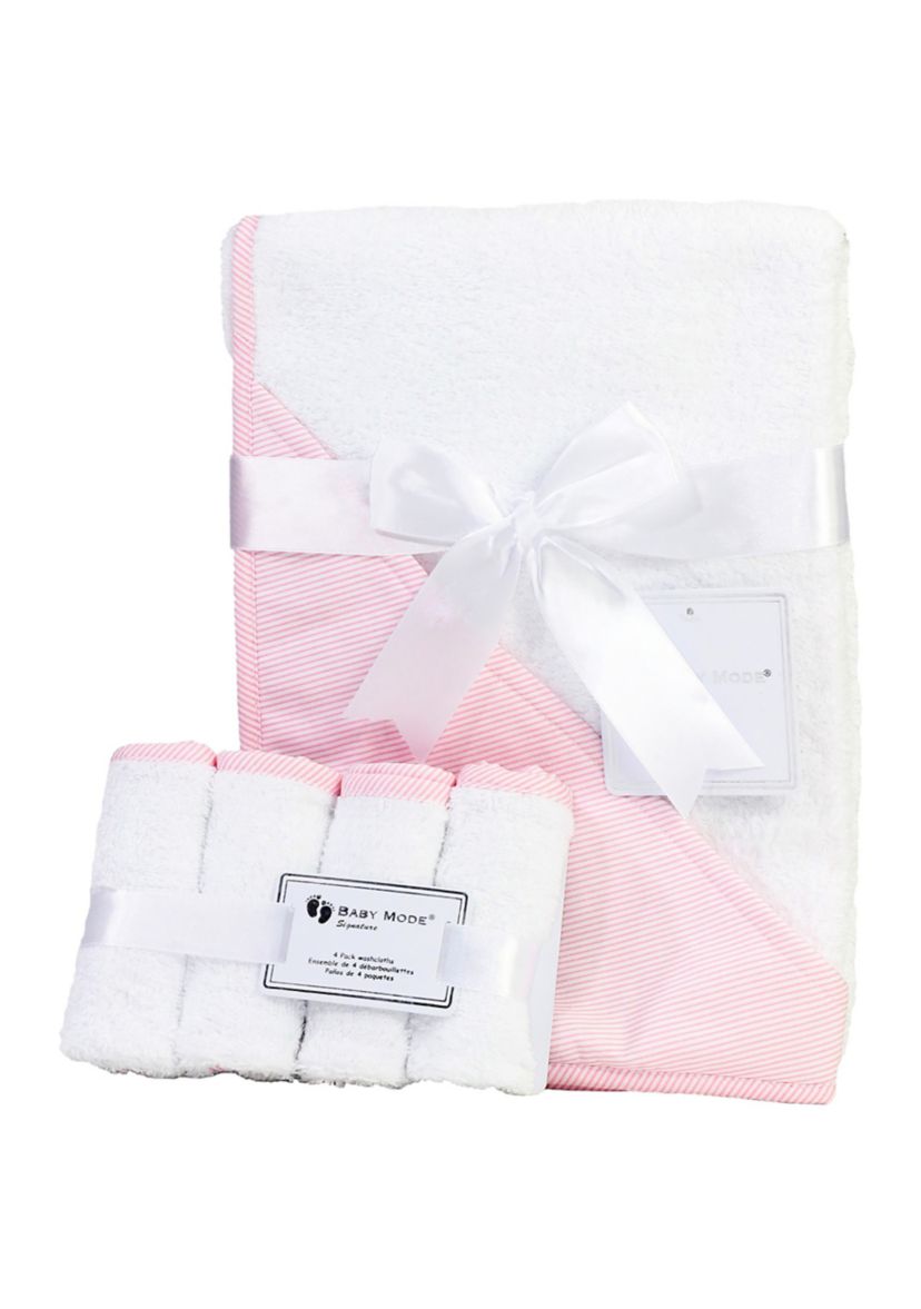 Baby Girls Hooded Bath Towel with Washcloth Bundle