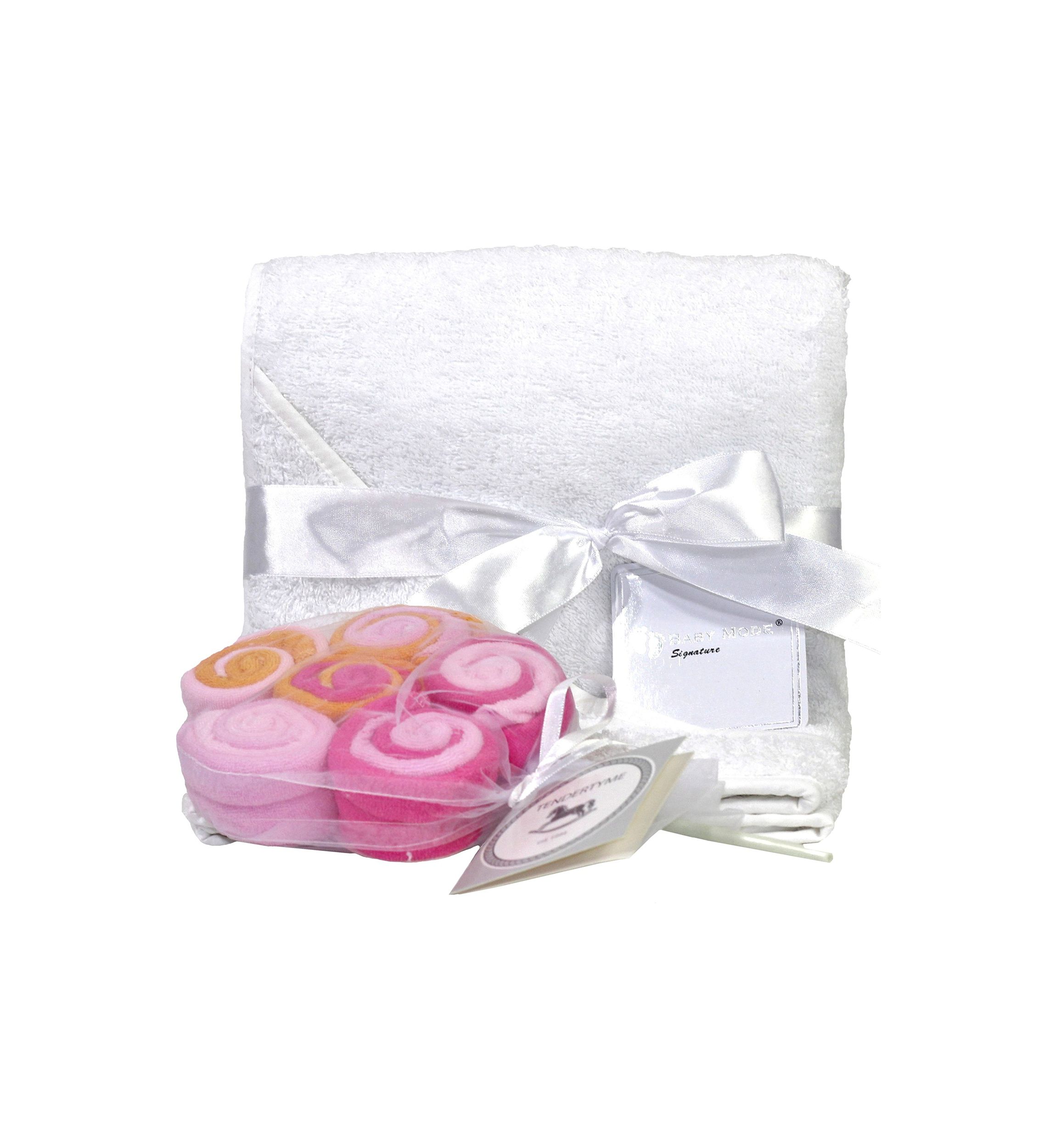 Baby Girls Terry Cloth Hooded Bath Towel and 12 Washcloth Set