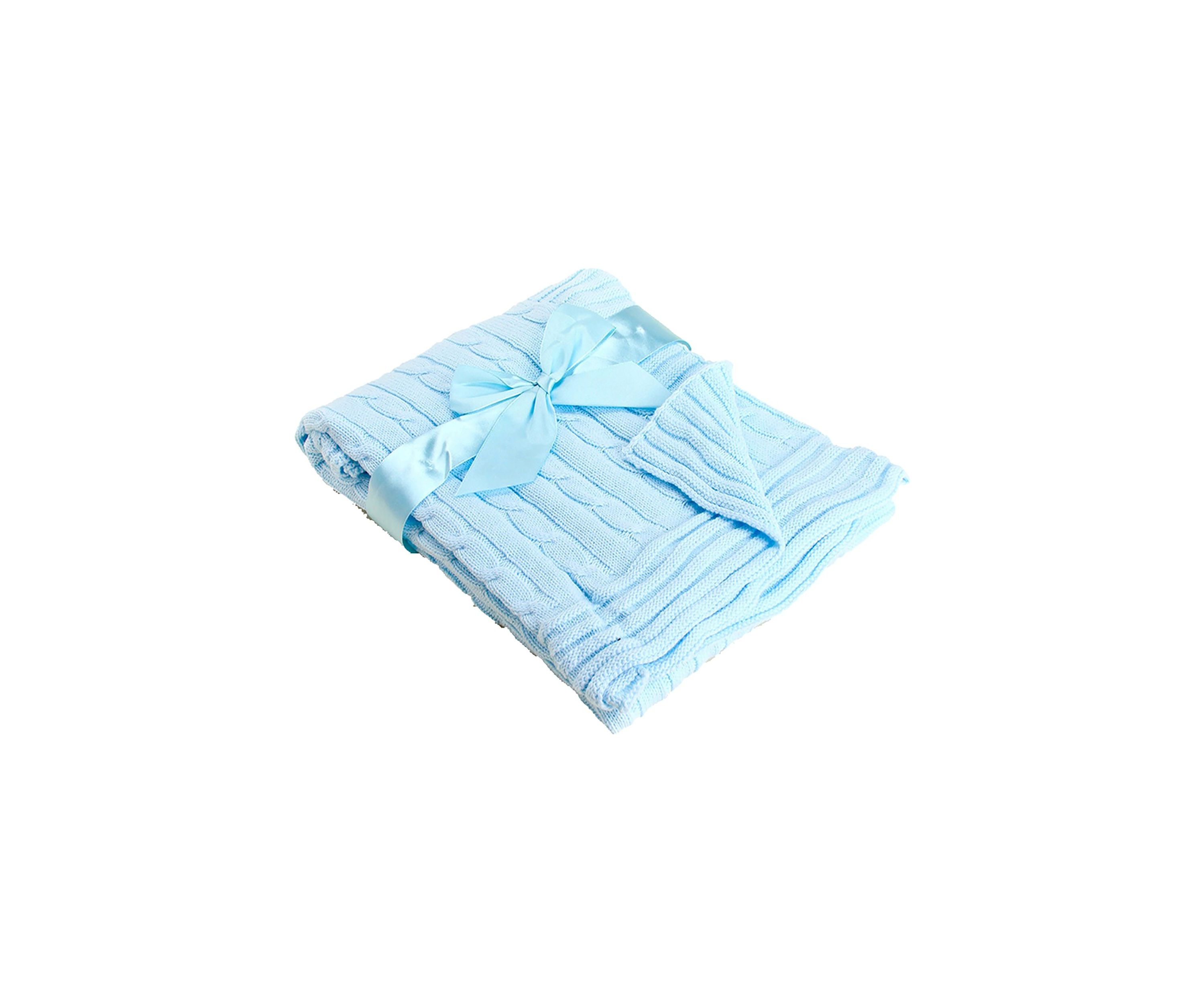 Baby Boys Blue Cable Knit Blanket Gift Set