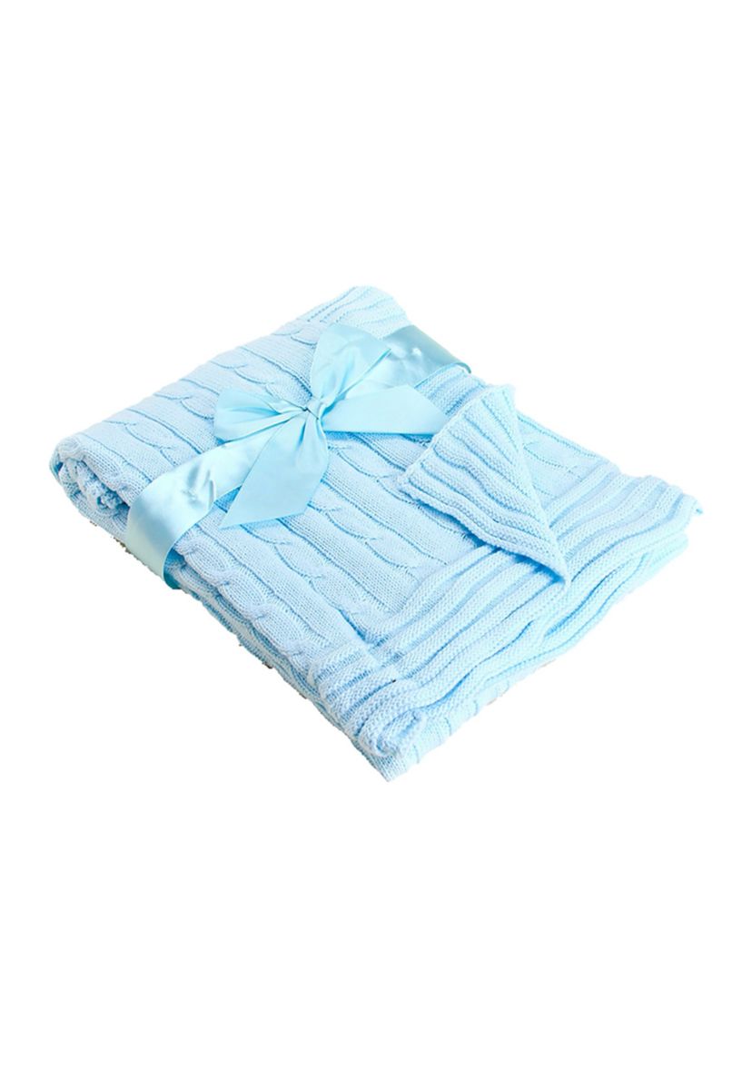 Baby Boys Blue Cable Knit Blanket Gift Set