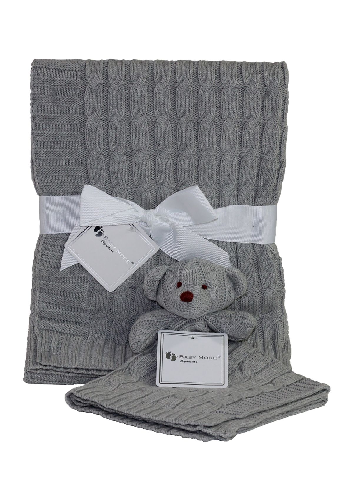 Baby Gray Cable Knit Blanket Gift Set