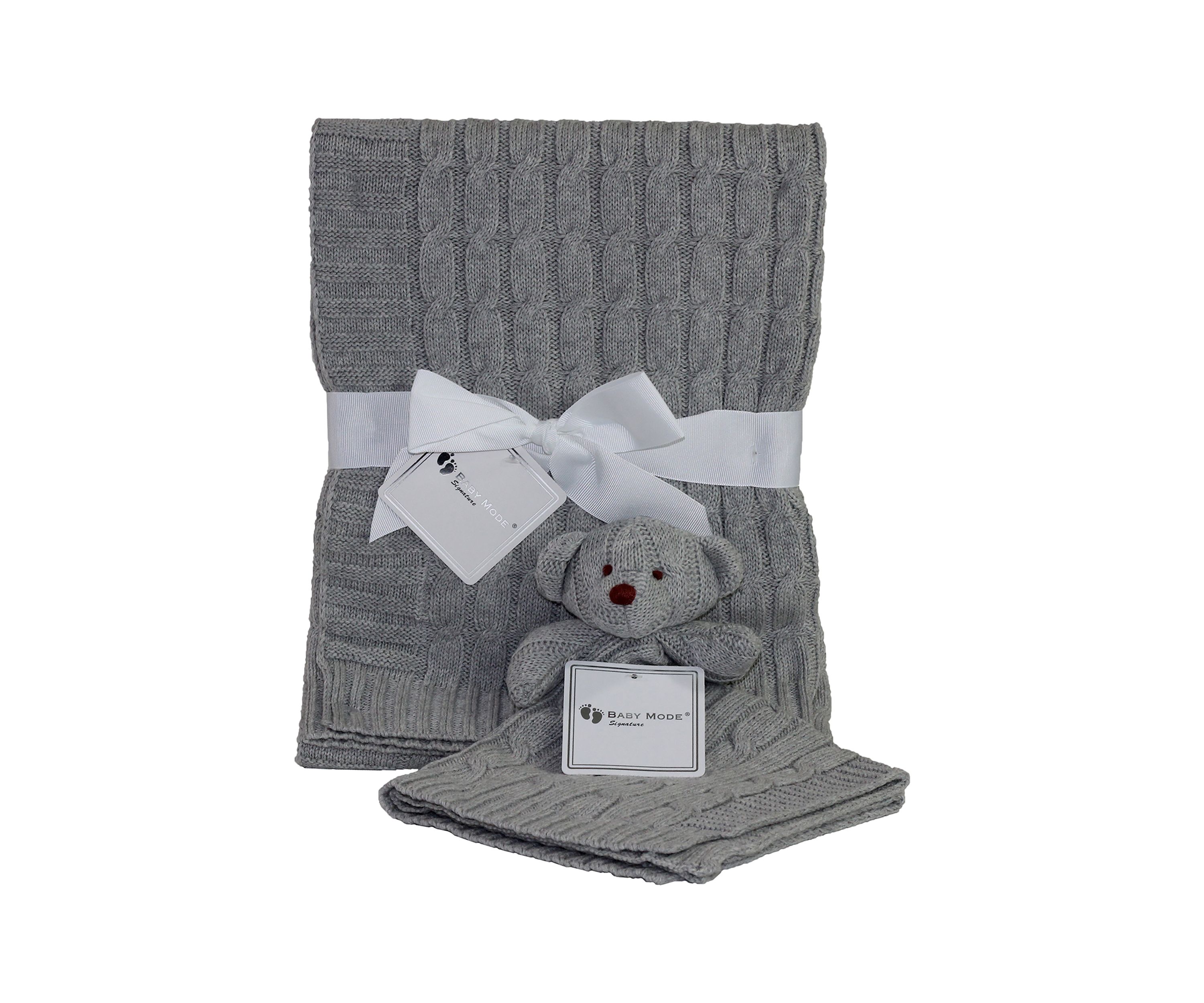 Baby Gray Cable Knit Blanket Gift Set