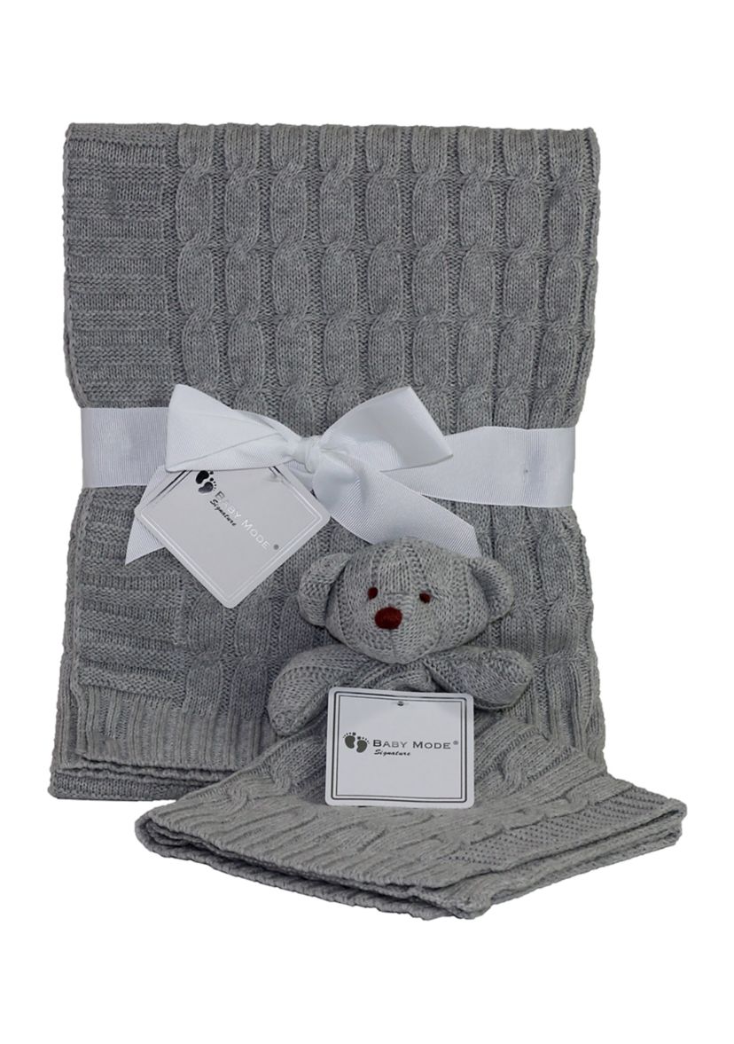 Baby Gray Cable Knit Blanket Gift Set