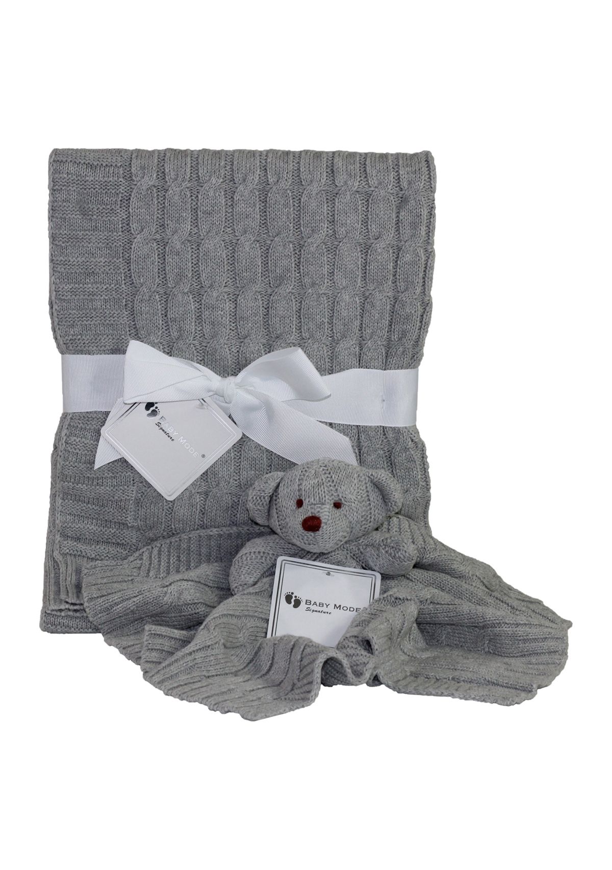 Baby Gray Cable Knit Blanket Gift Set