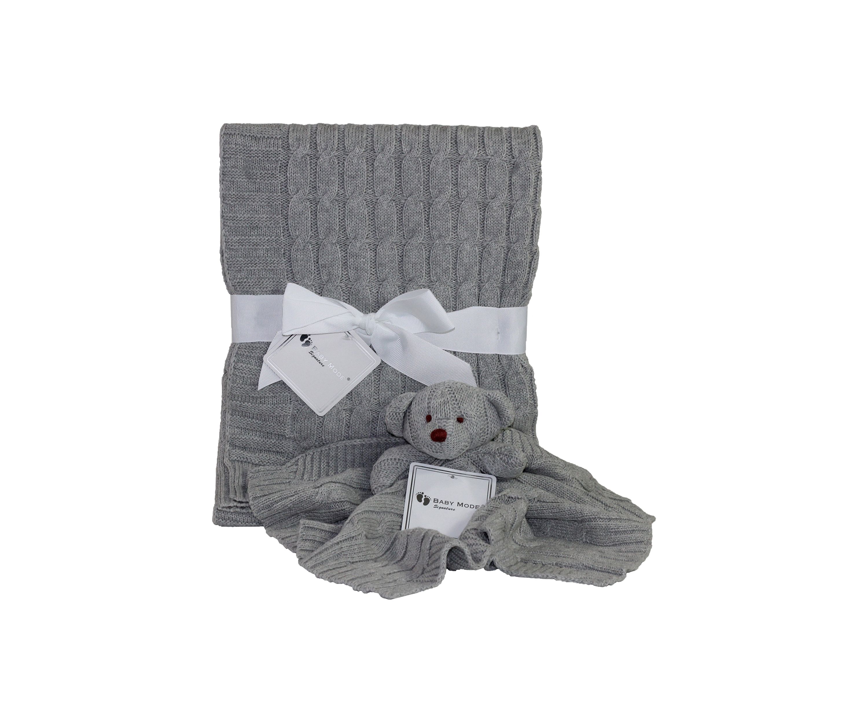 Baby Gray Cable Knit Blanket Gift Set