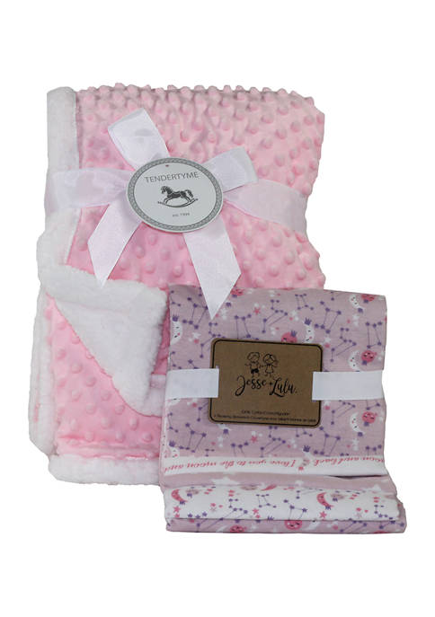 Baby Girls 5 Piece Popcorn Sherpa Galaxy Blanket Gift Set