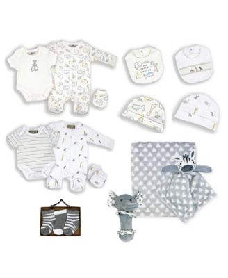 Rock-A-Bye-Baby Boutique Baby Boys and Baby Girls 16 Piece World Of Safari Infant Apparel Layette Gift Set, 0-3m, Gray, 0 - 3 Months