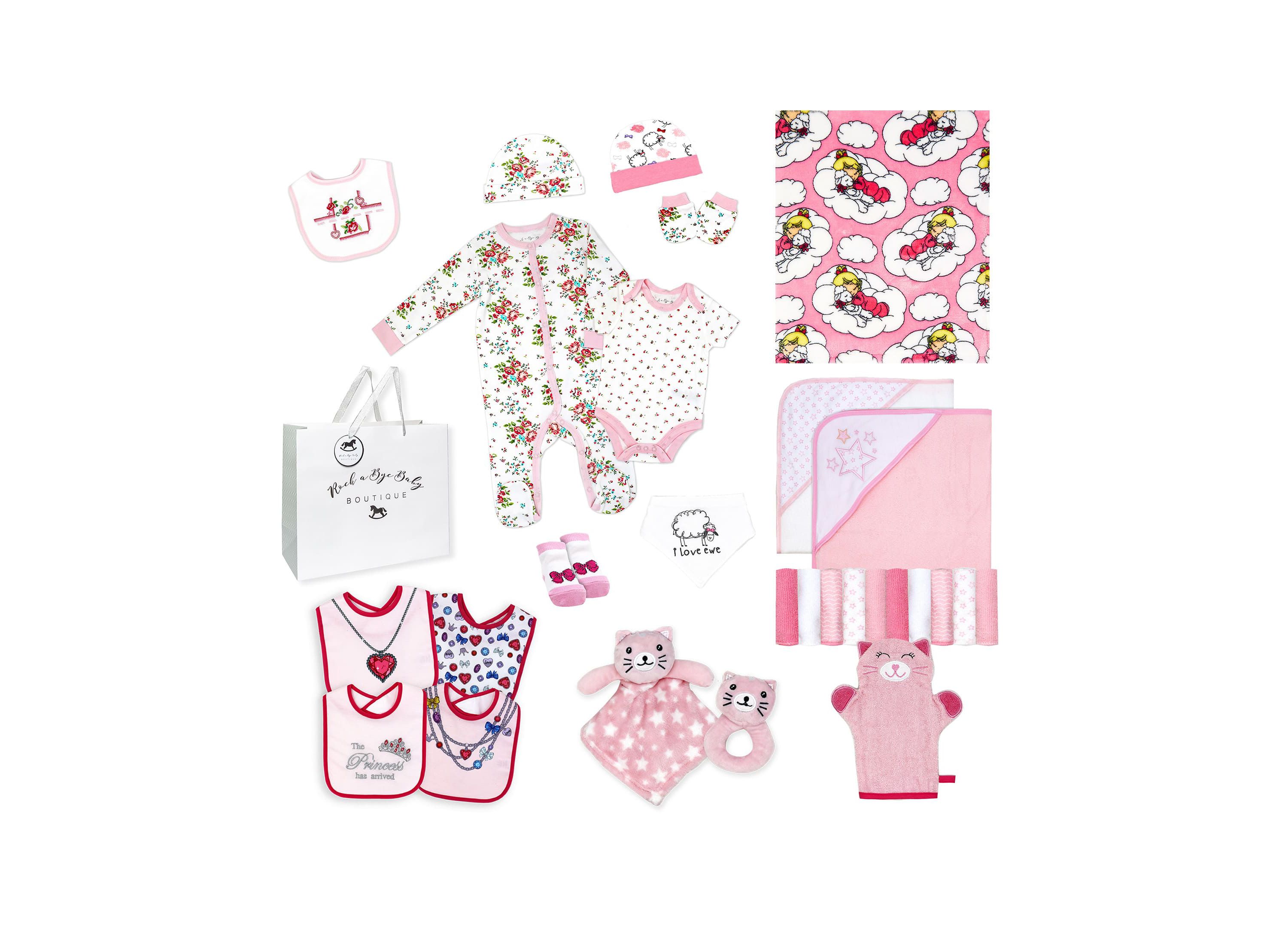 Baby Girls 28 Piece Nursery Essentials Shower Gift Bundle, Pinks