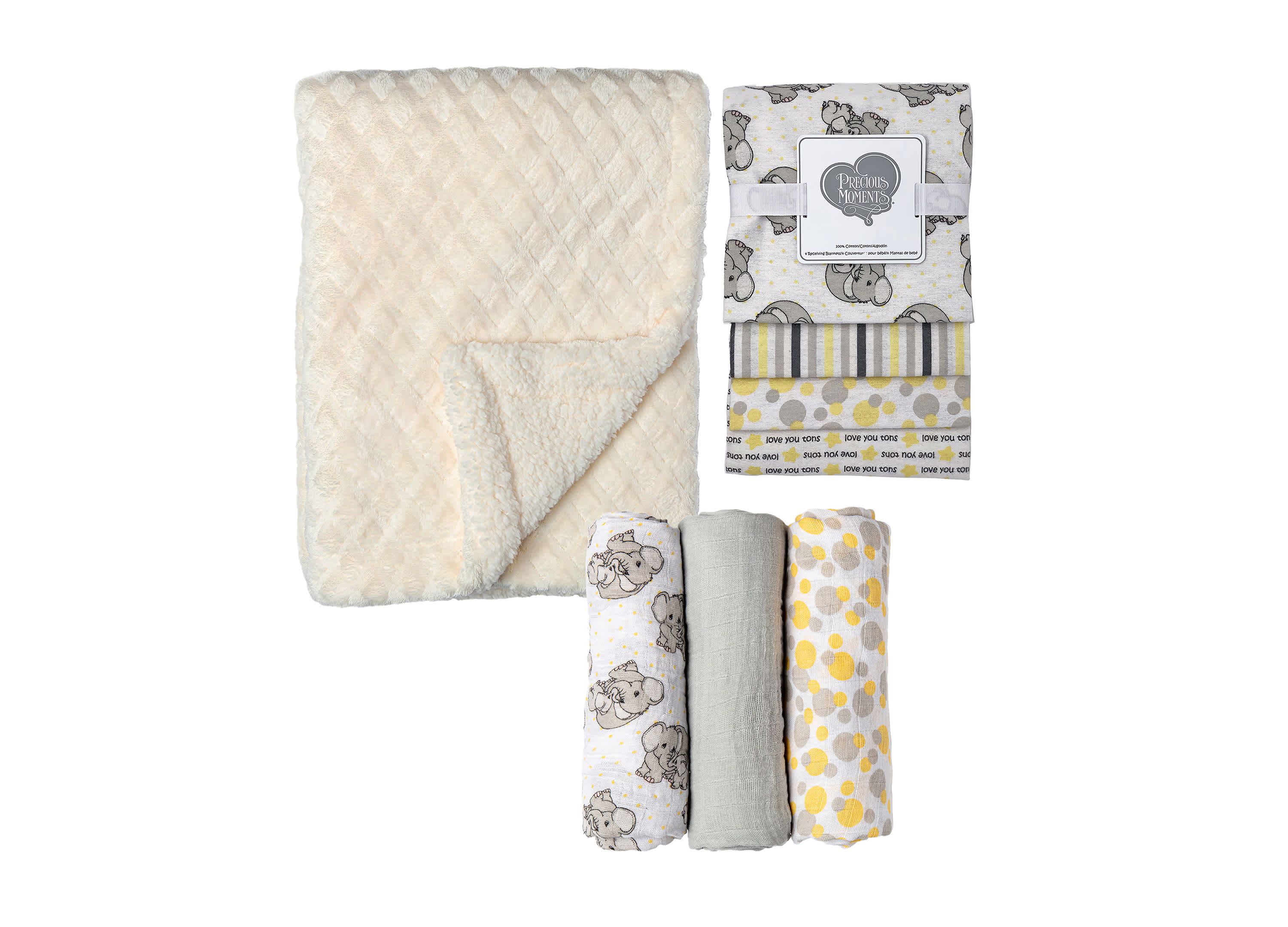 Baby Boys and Baby Girls 8 Piece Elephants Baby Gift Set, Ivory and Yellow