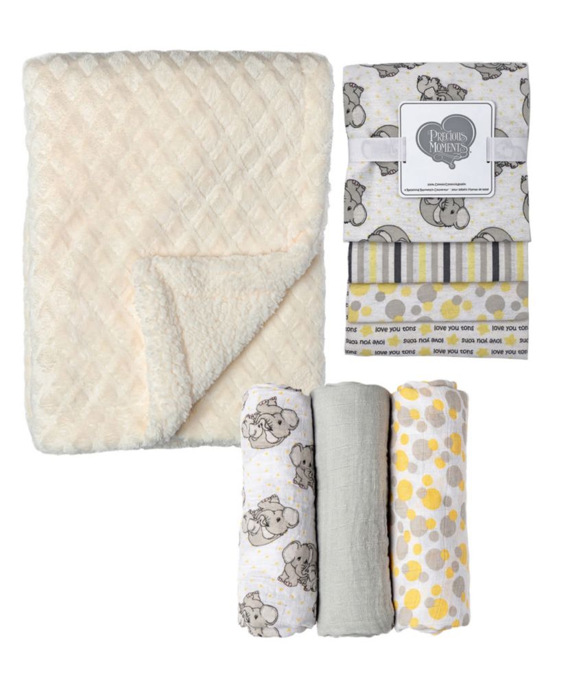 Baby Boys and Baby Girls 8 Piece Elephants Baby Gift Set, Ivory and Yellow