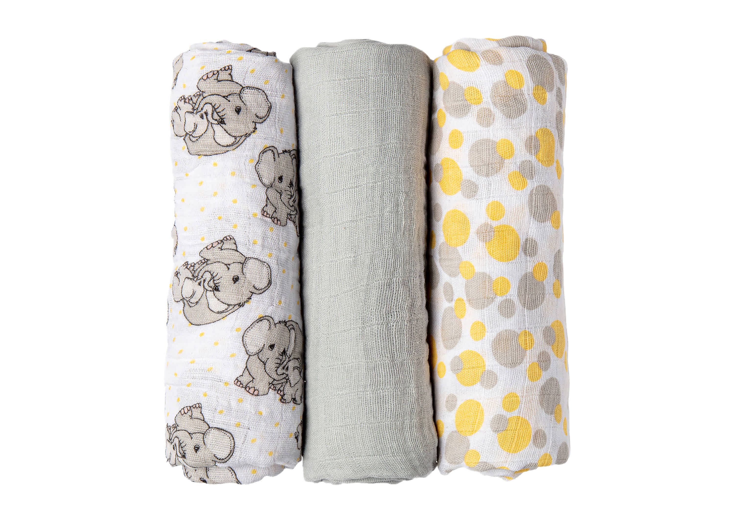 Baby Boys and Baby Girls 8 Piece Elephants Baby Gift Set, Ivory and Yellow