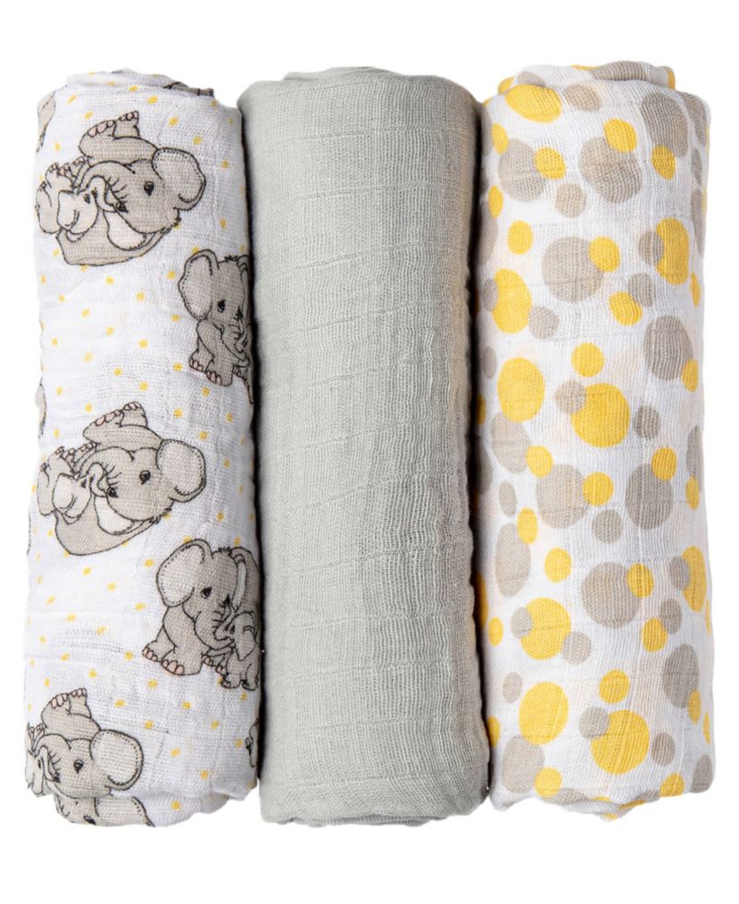Baby Boys and Baby Girls 8 Piece Elephants Baby Gift Set, Ivory and Yellow