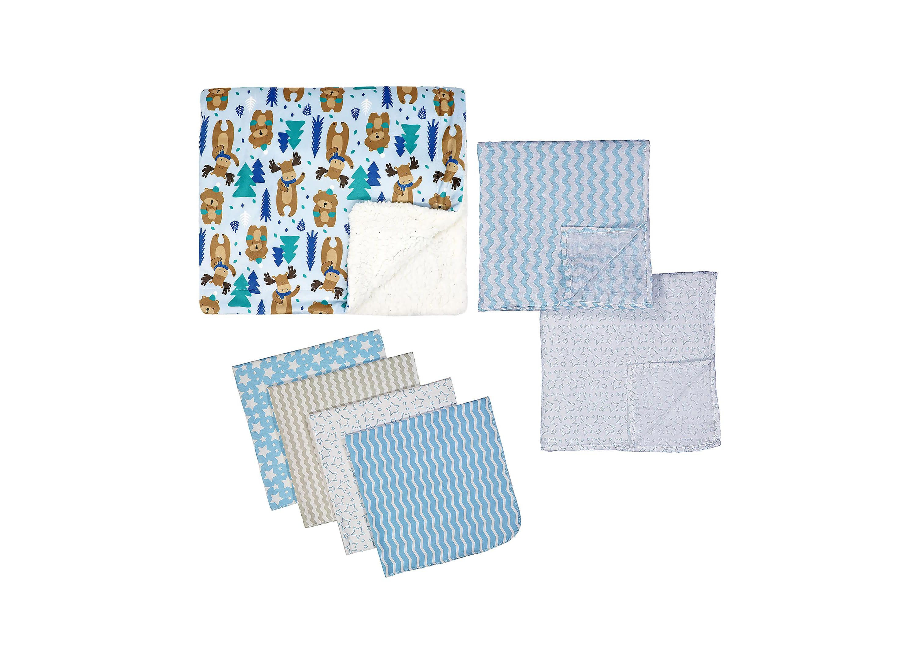Baby Boys 7 Piece Moose Baby Gift Set, Blue