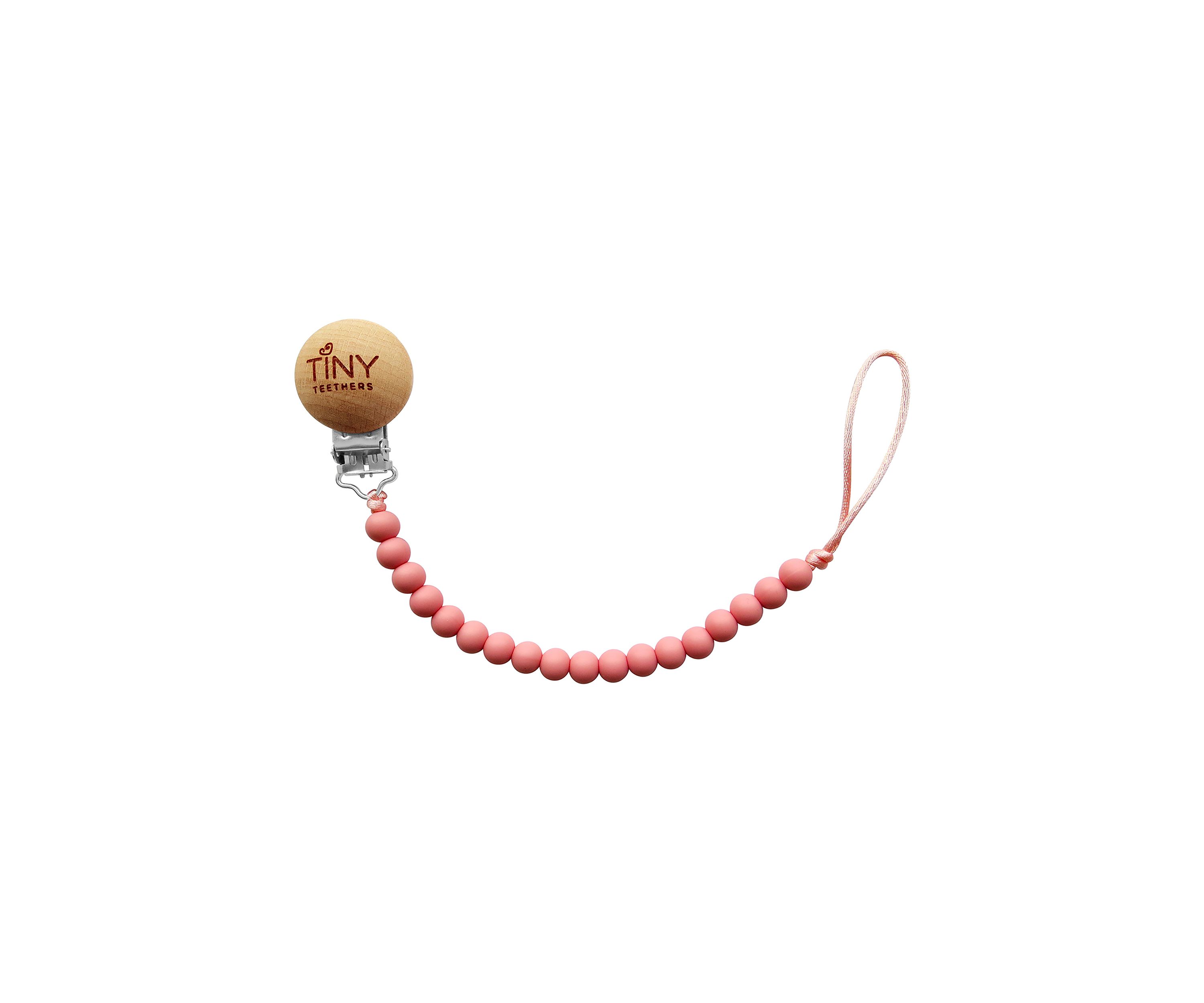 Baby Girls Silicone and Beech Rattle and Pacifier Clip Set