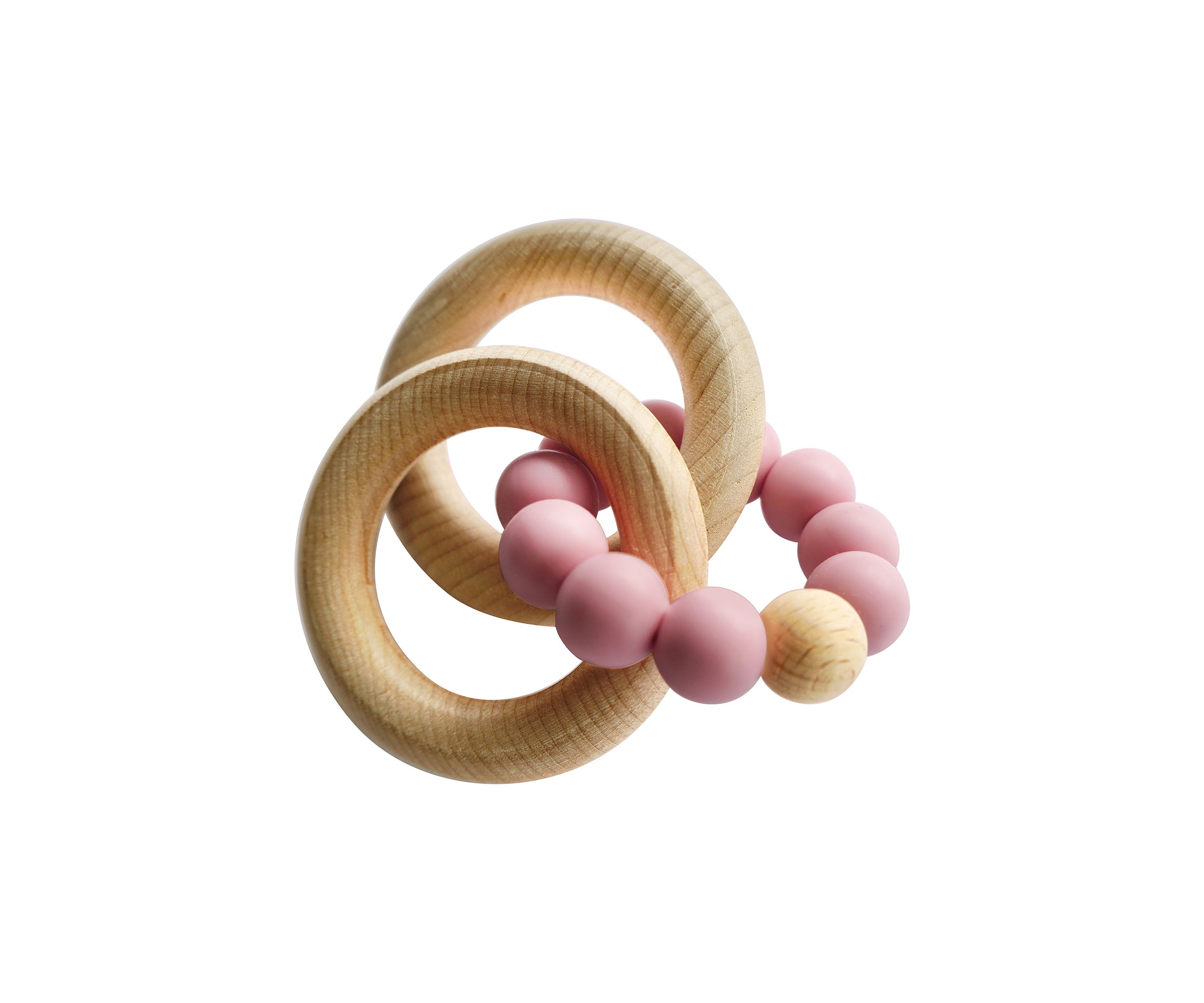 Baby Girls Silicone and Beech Rattle and Pacifier Clip Set