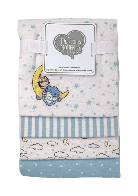 Baby Boys Appliquéd Moon Set of 4 Receiving Blankets