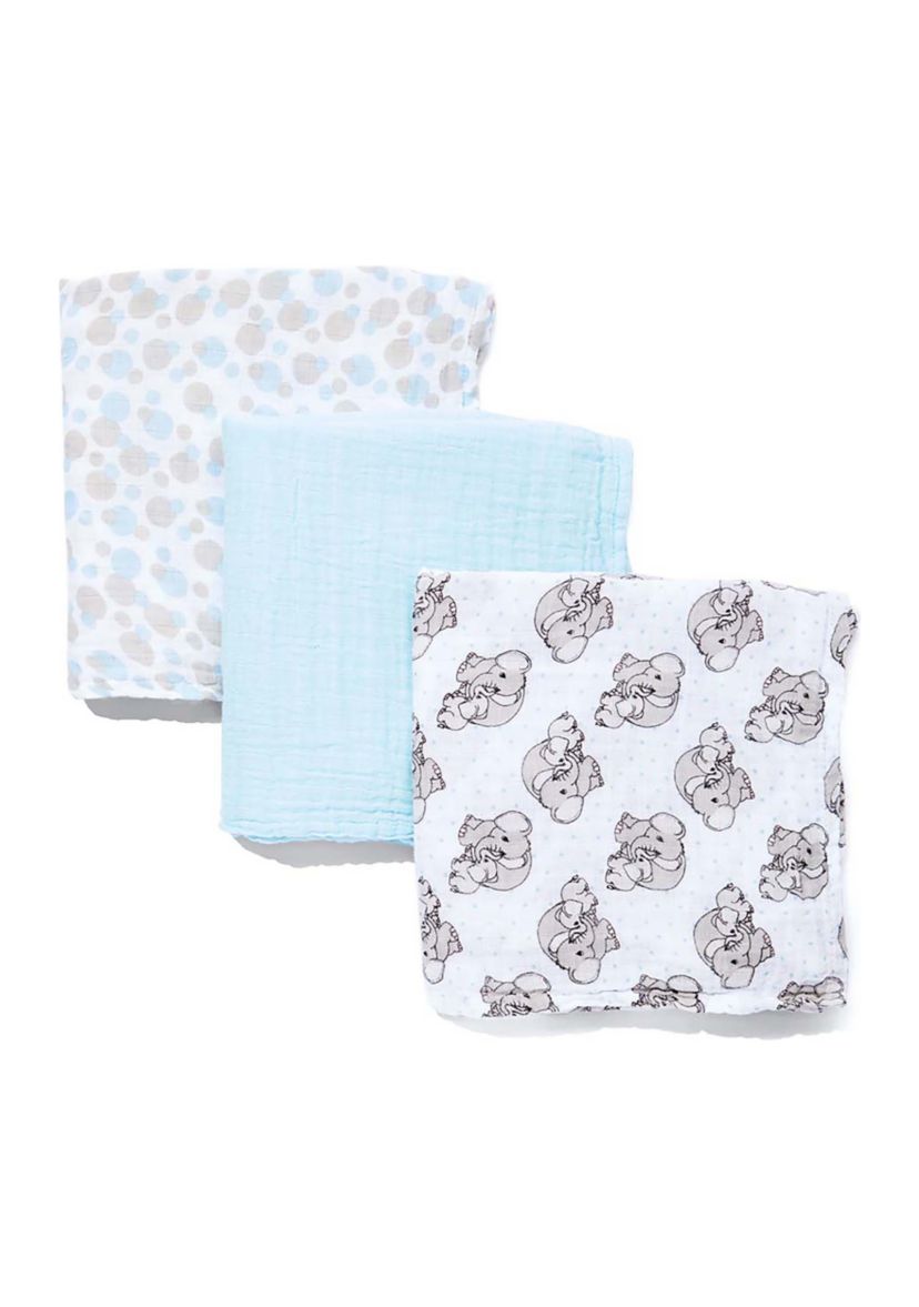 Baby Boys 3 Coordinating Muslin Swaddling Blankets