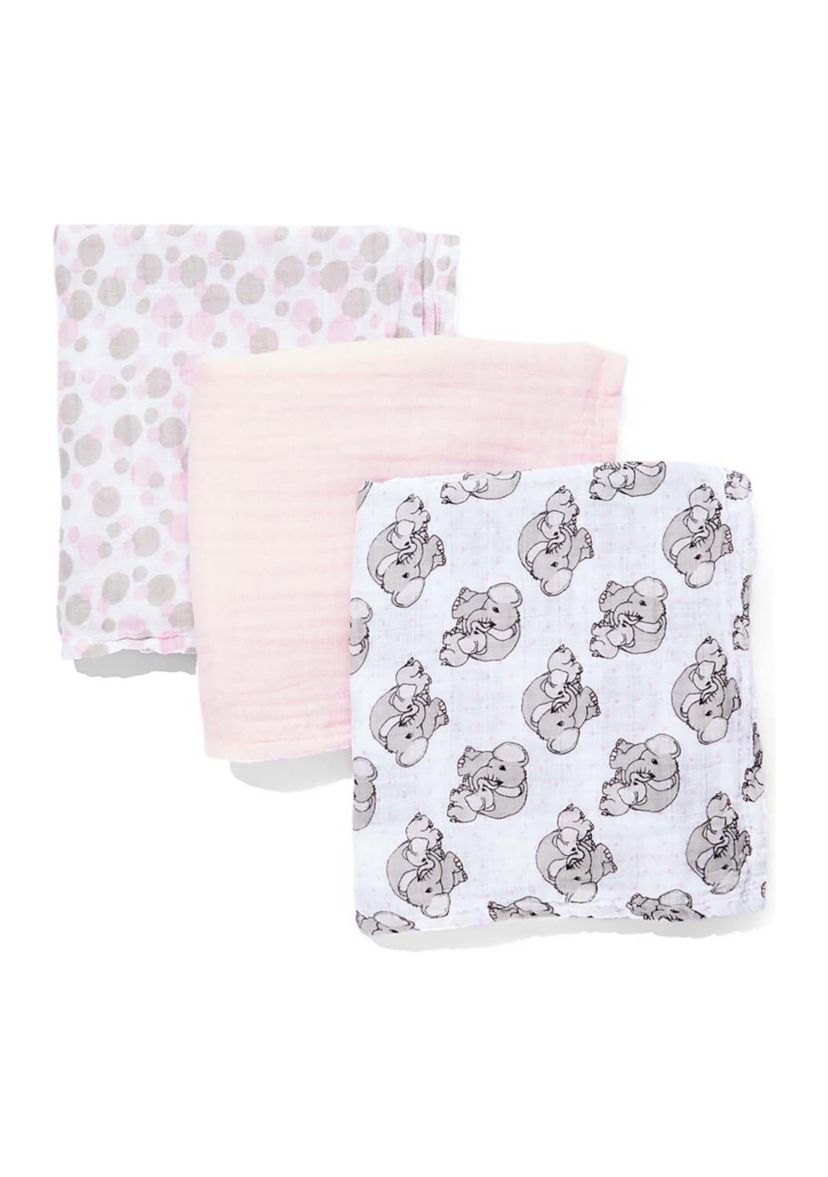 Baby Girls 3 Coordinating Muslin Swaddling Blankets