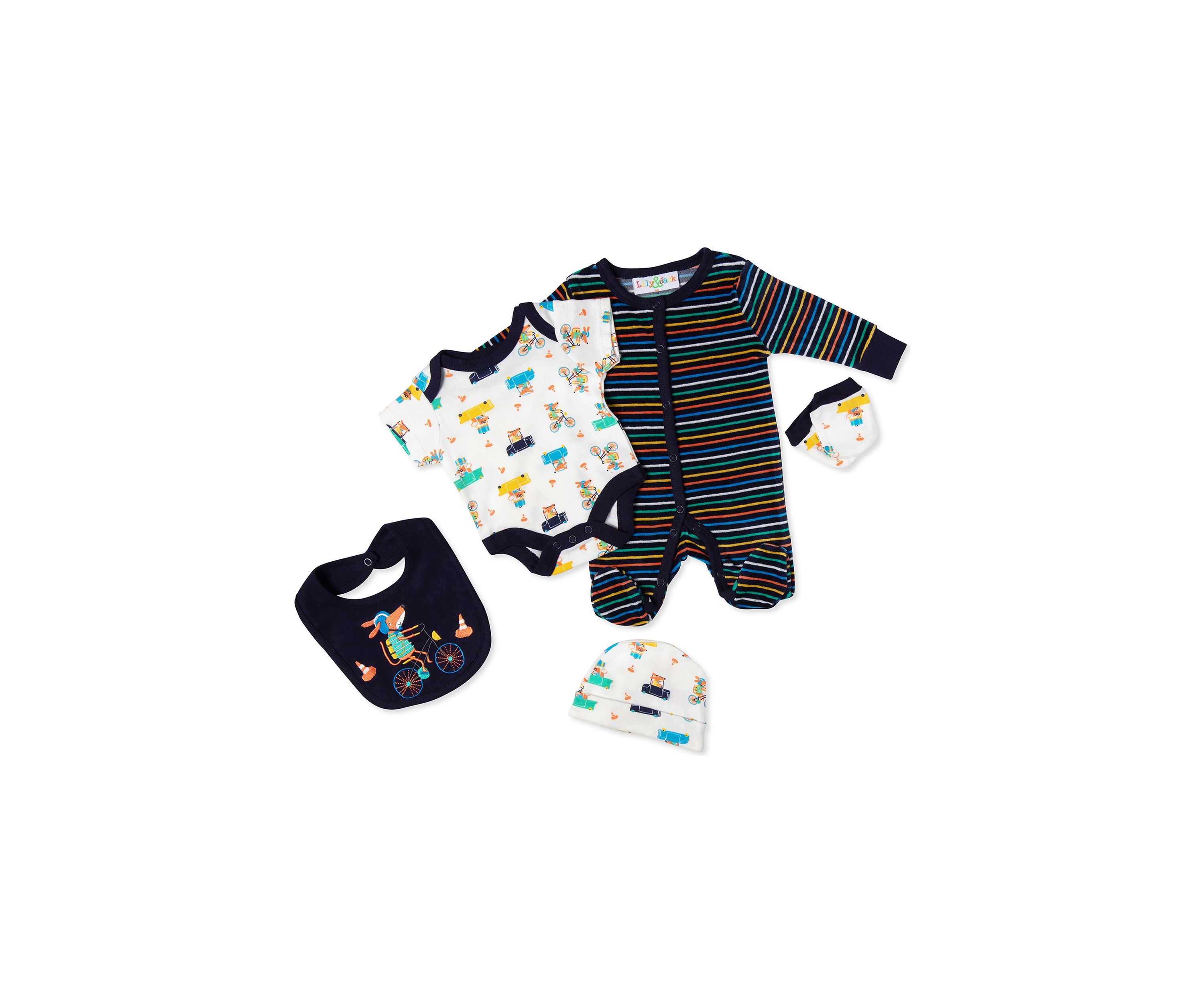 Baby Boys Animals in Cars 5 Piece Layette Set