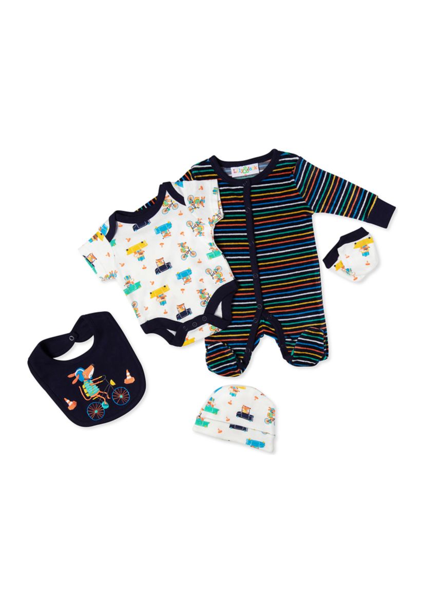 Baby Boys Animals in Cars 5 Piece Layette Set