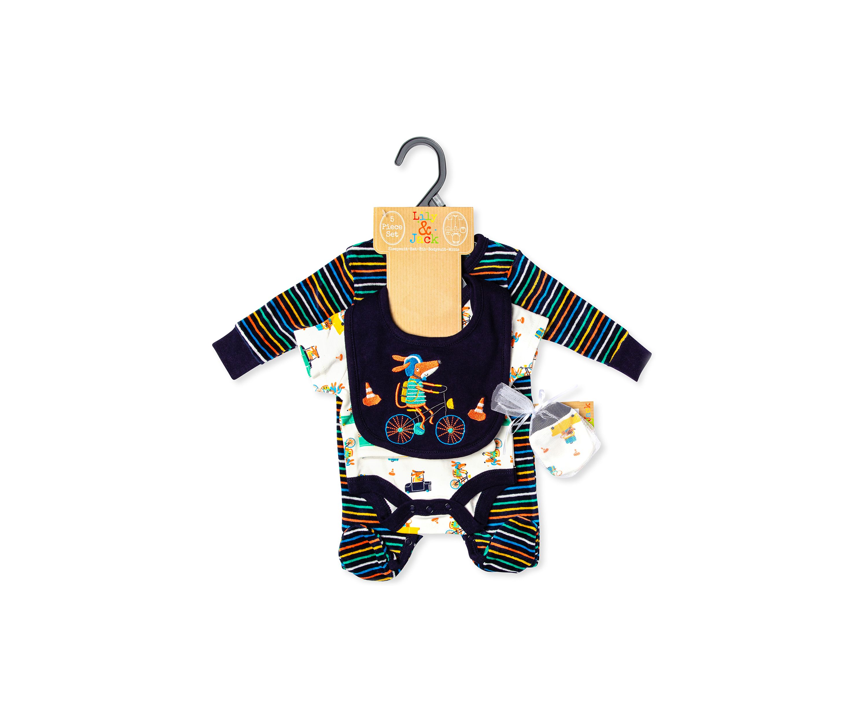 Baby Boys Animals in Cars 5 Piece Layette Set