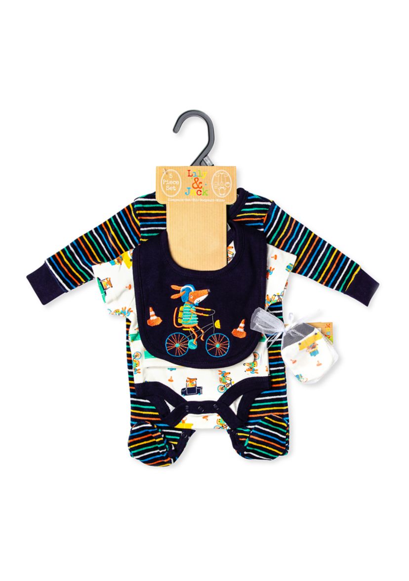 Baby Boys Animals in Cars 5 Piece Layette Set