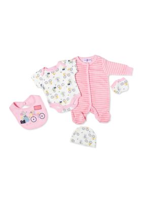 Baby Girls Mouse Velour 5 Piece Layette Set