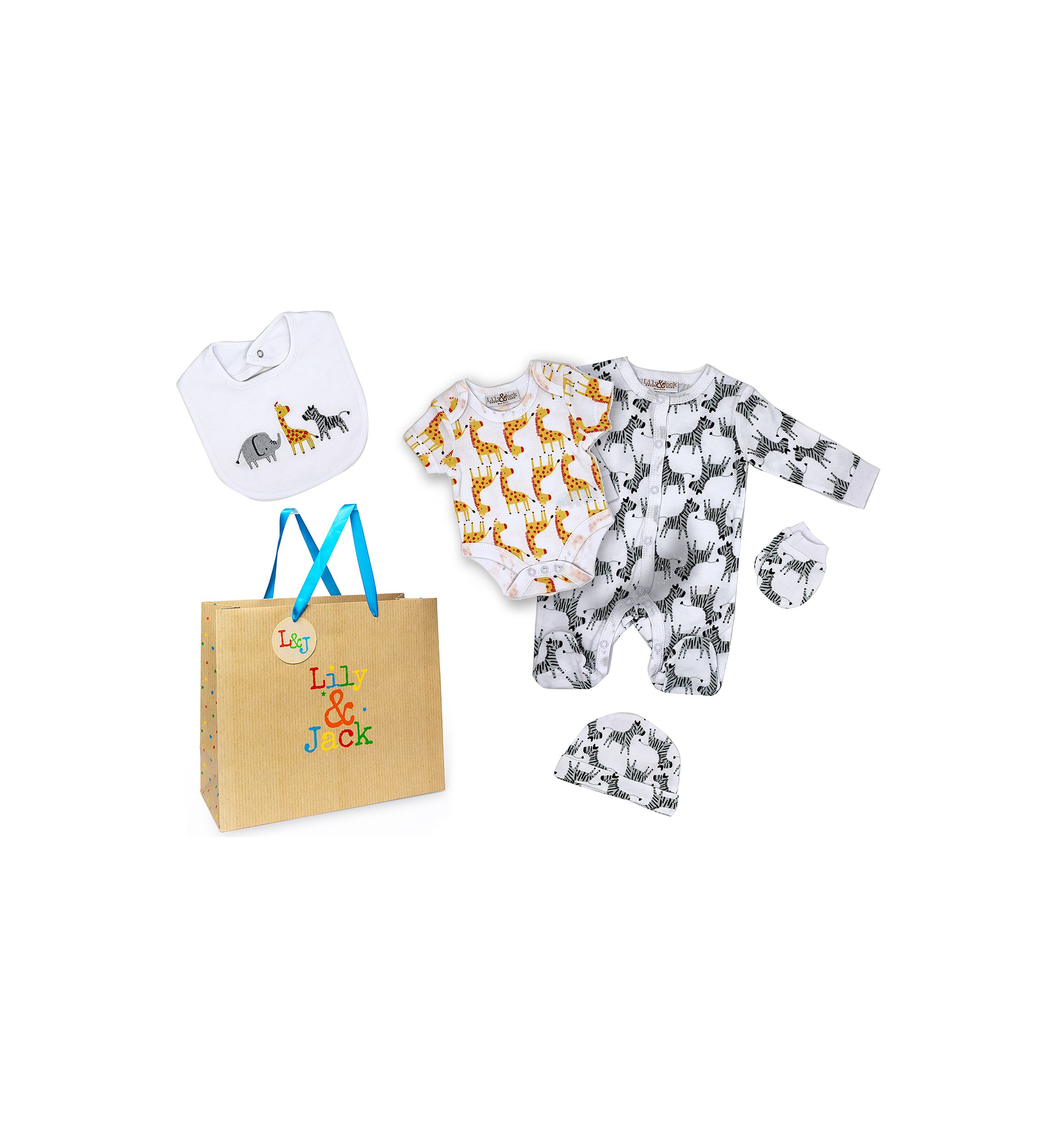 Baby Boys and Girls 5 Piece Safari Layette Gift Set in Mesh Bag, 0-3 Mo