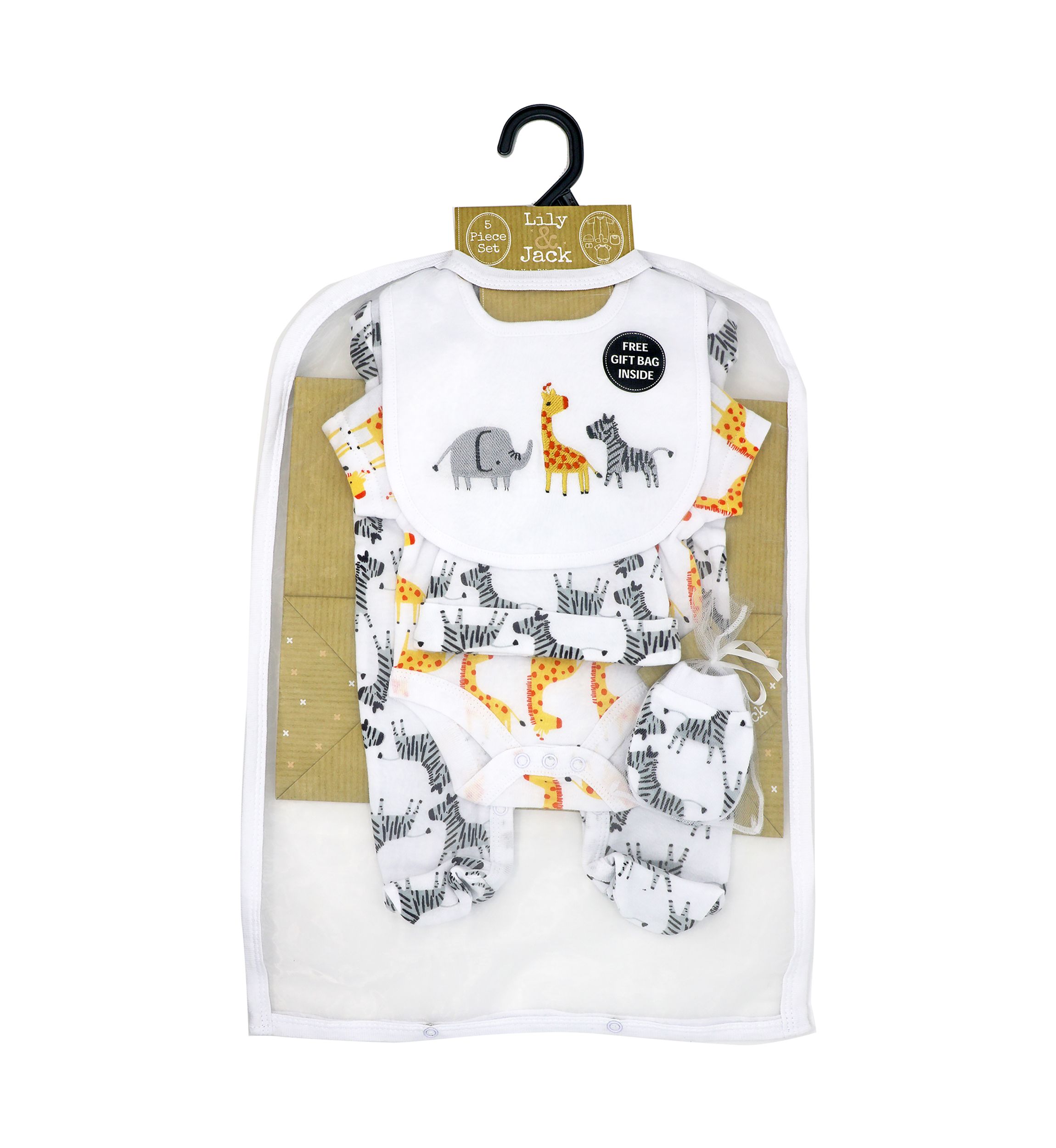 Baby Boys and Girls 5 Piece Safari Layette Gift Set in Mesh Bag, 0-3 Mo