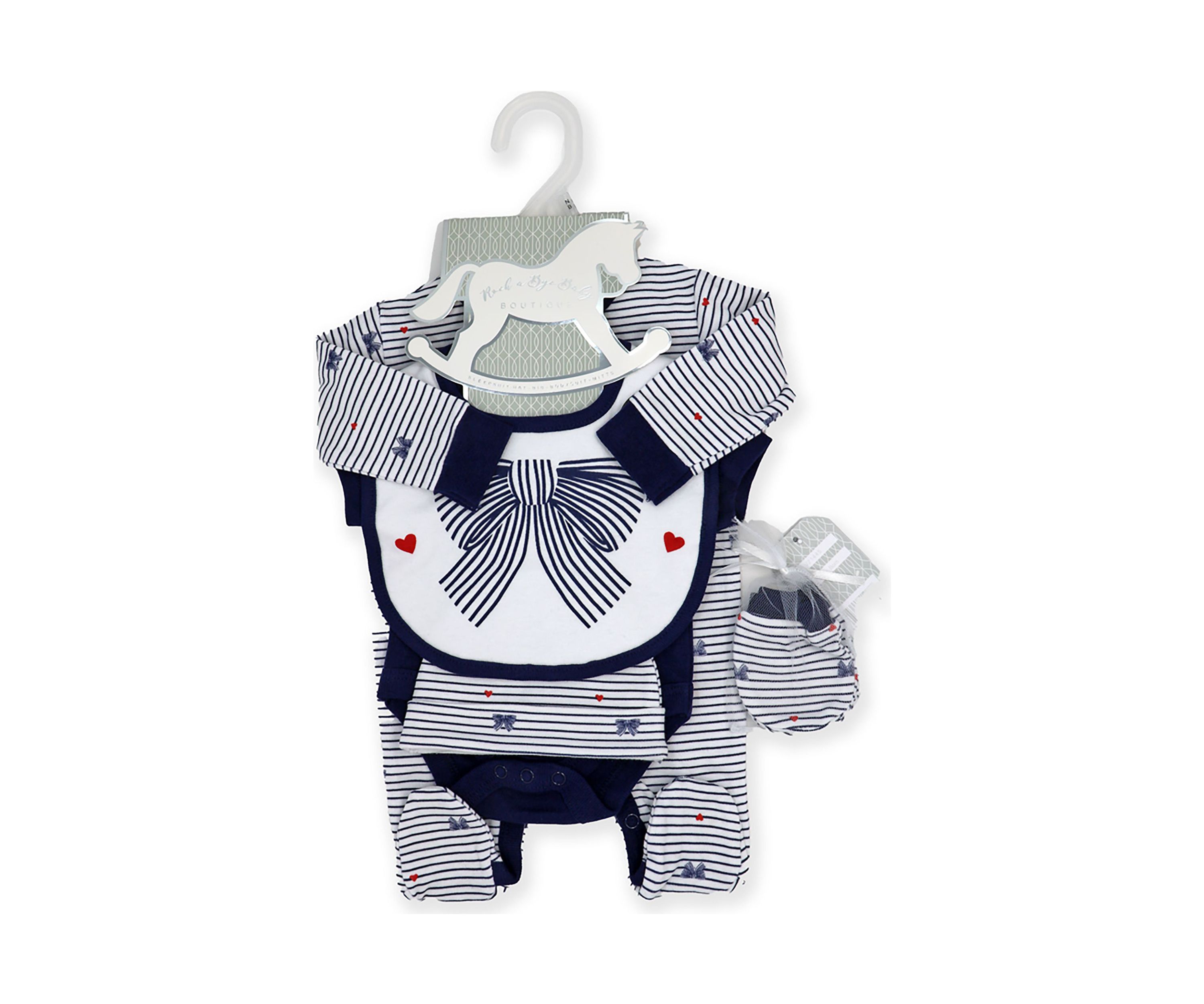 Baby Girls 5 Piece Navy Bows Layette Gift Set in Mesh Bag