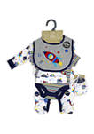 Baby Boys 5 Piece Spaceship Layette Gift Set in Mesh Bag