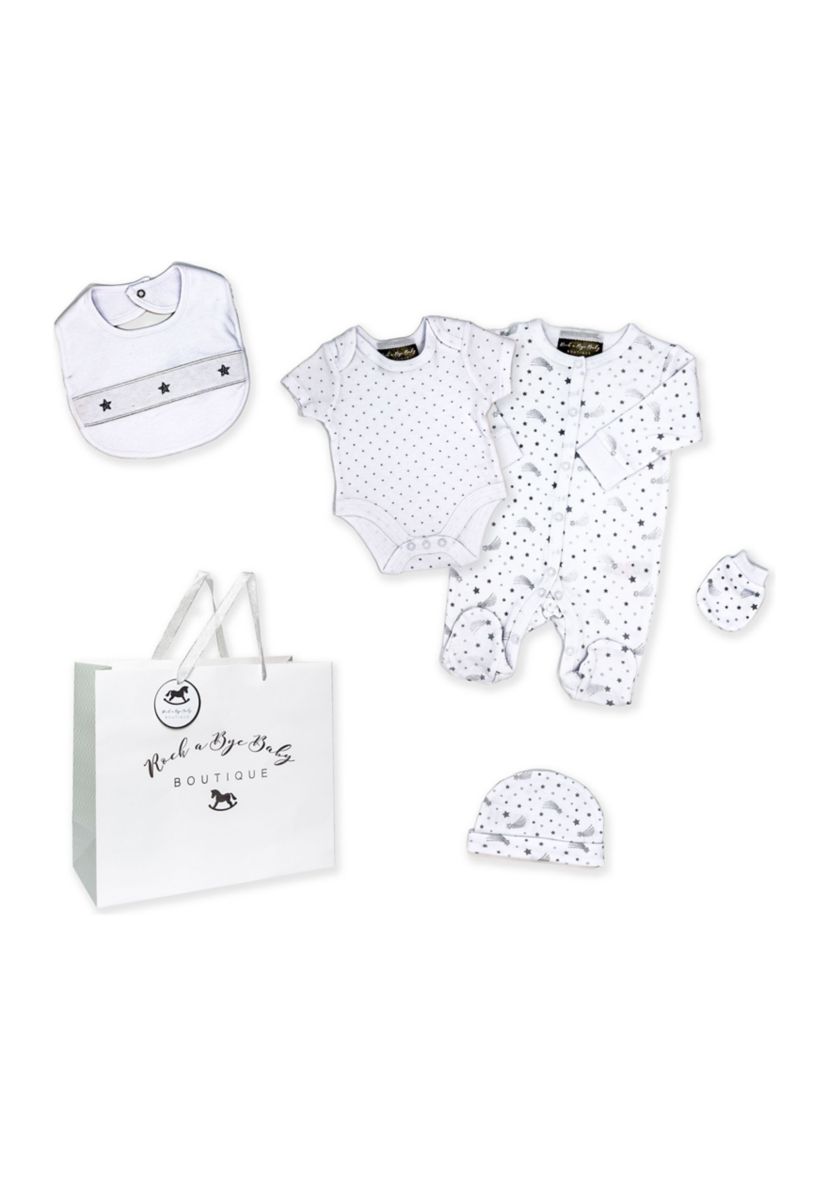 Baby Boys and Girls 5 Piece Stars Layette Gift Set in Mesh Bag