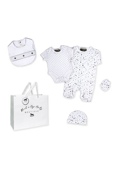 Baby Boys and Girls 5 Piece Stars Layette Gift Set in Mesh Bag