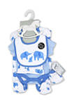 Baby Boys Blue Elephants 5 Piece Layette Gift Set in Mesh Bag