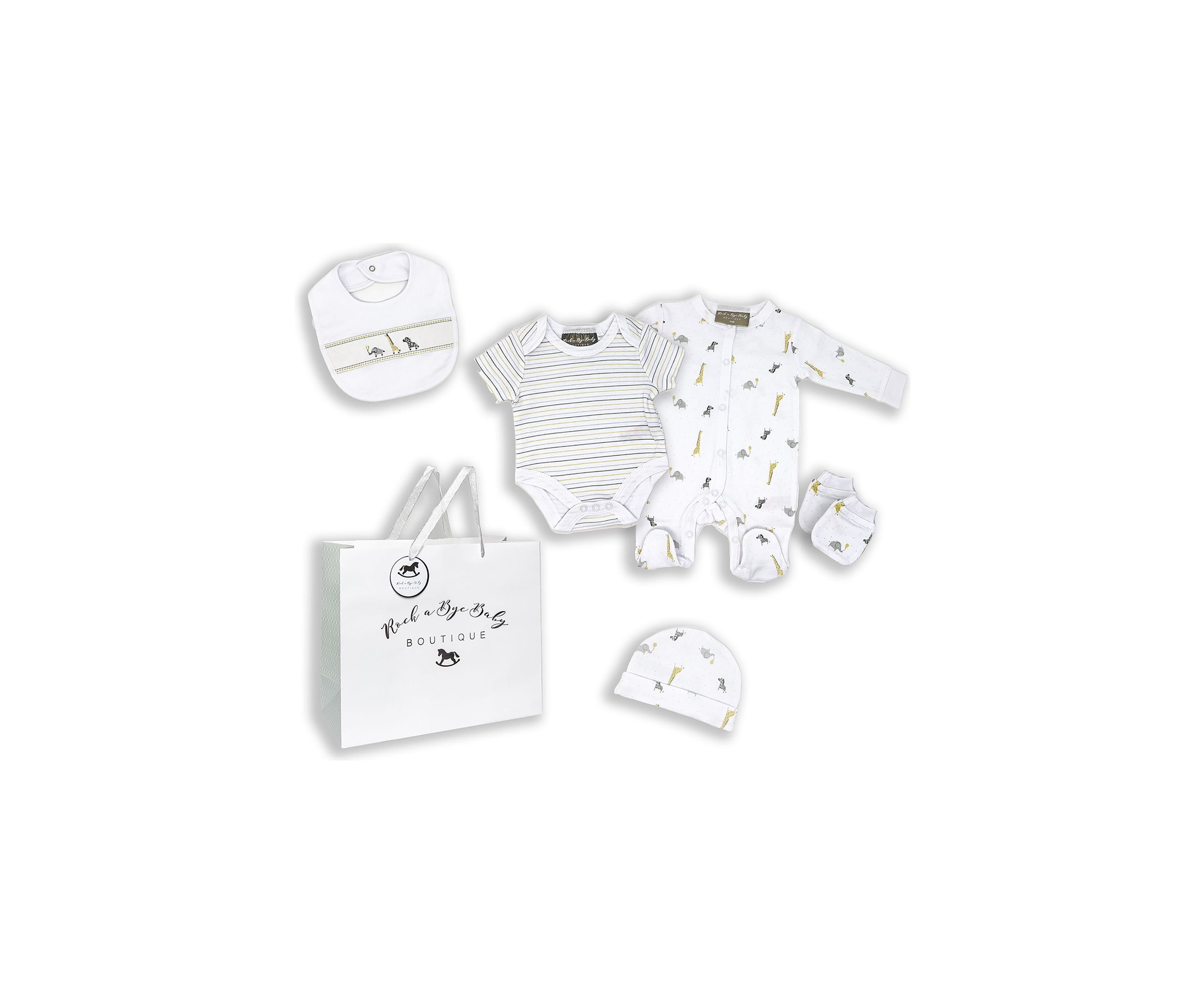 Baby Boys and Girls African Animal 5 Pc Layette Gift Set in Mesh Bag