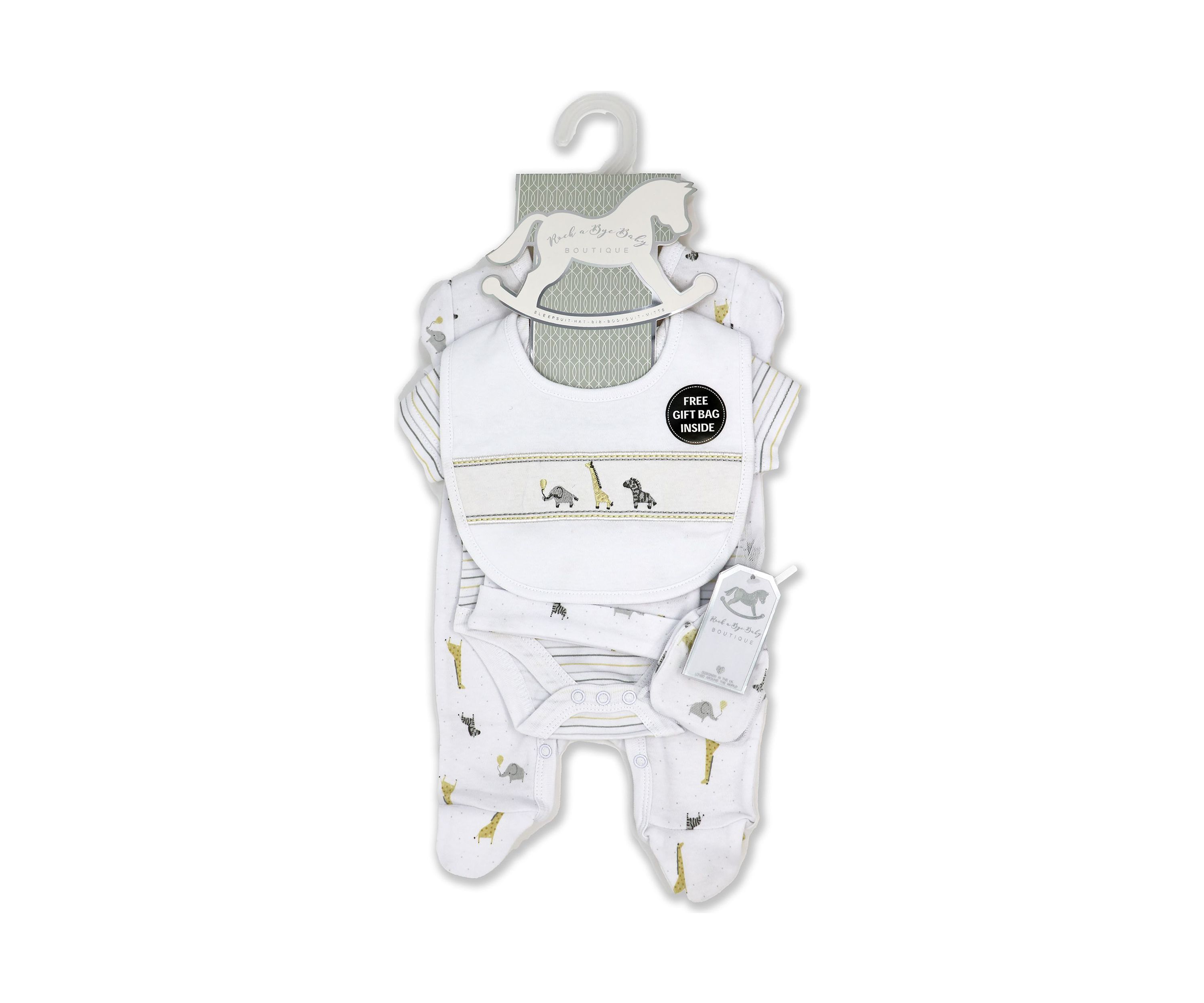 Baby Boys and Girls African Animal 5 Pc Layette Gift Set in Mesh Bag