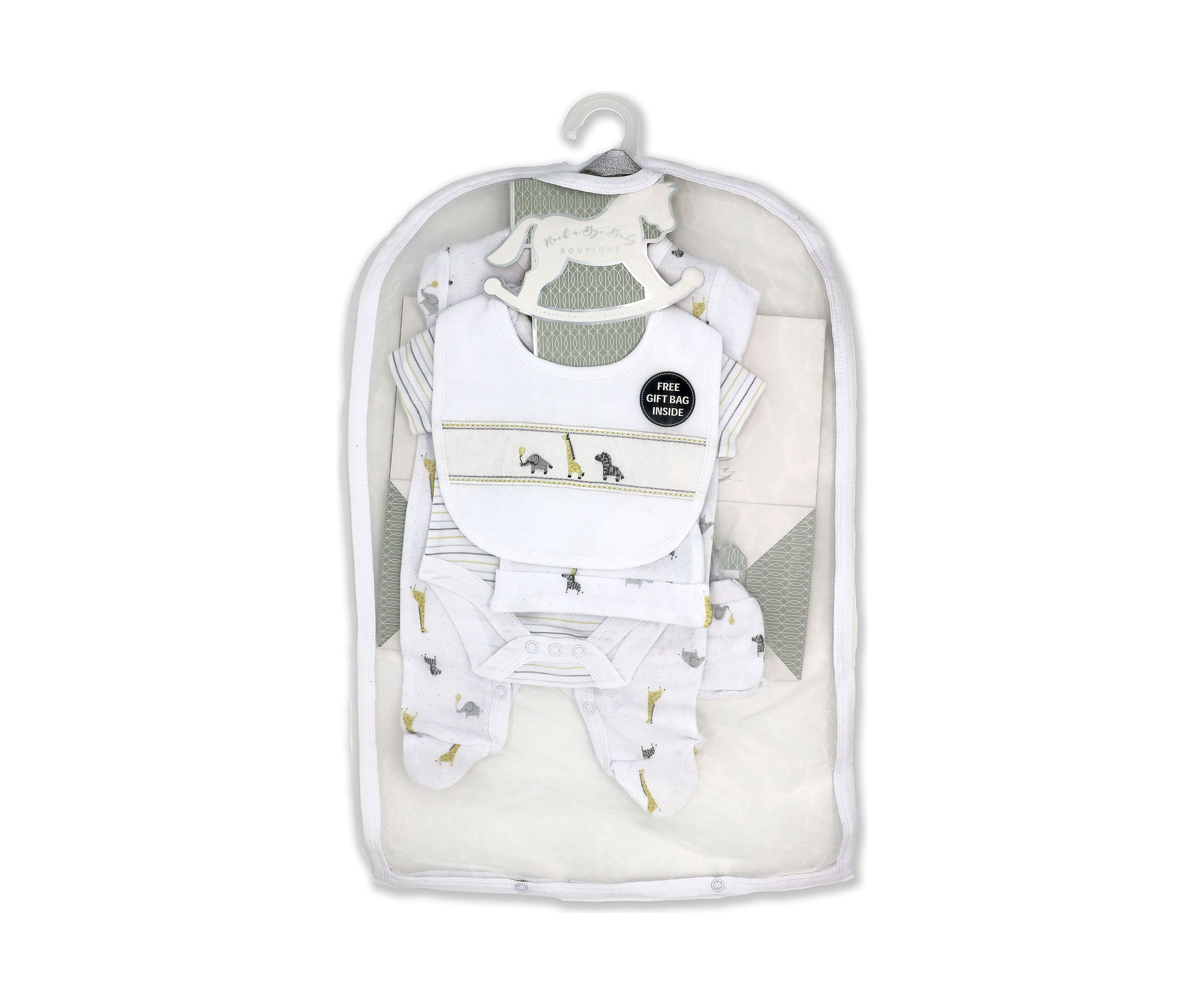 Baby Boys and Girls African Animal 5 Pc Layette Gift Set in Mesh Bag