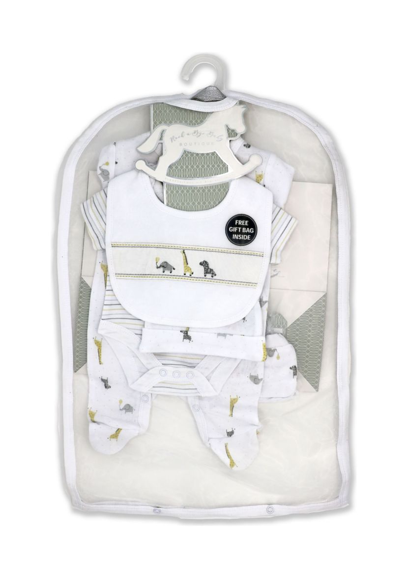 Baby Boys and Girls African Animal 5 Pc Layette Gift Set in Mesh Bag