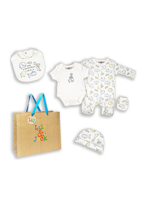 Baby Boys and Girls Our Wonderful World 5 Piece Layette Gift Set in Mesh Bag