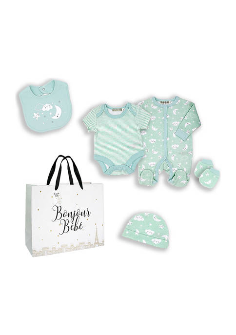 Baby Boys and Girls Celestial 5 Piece Layette Gift Set in Mesh Bag