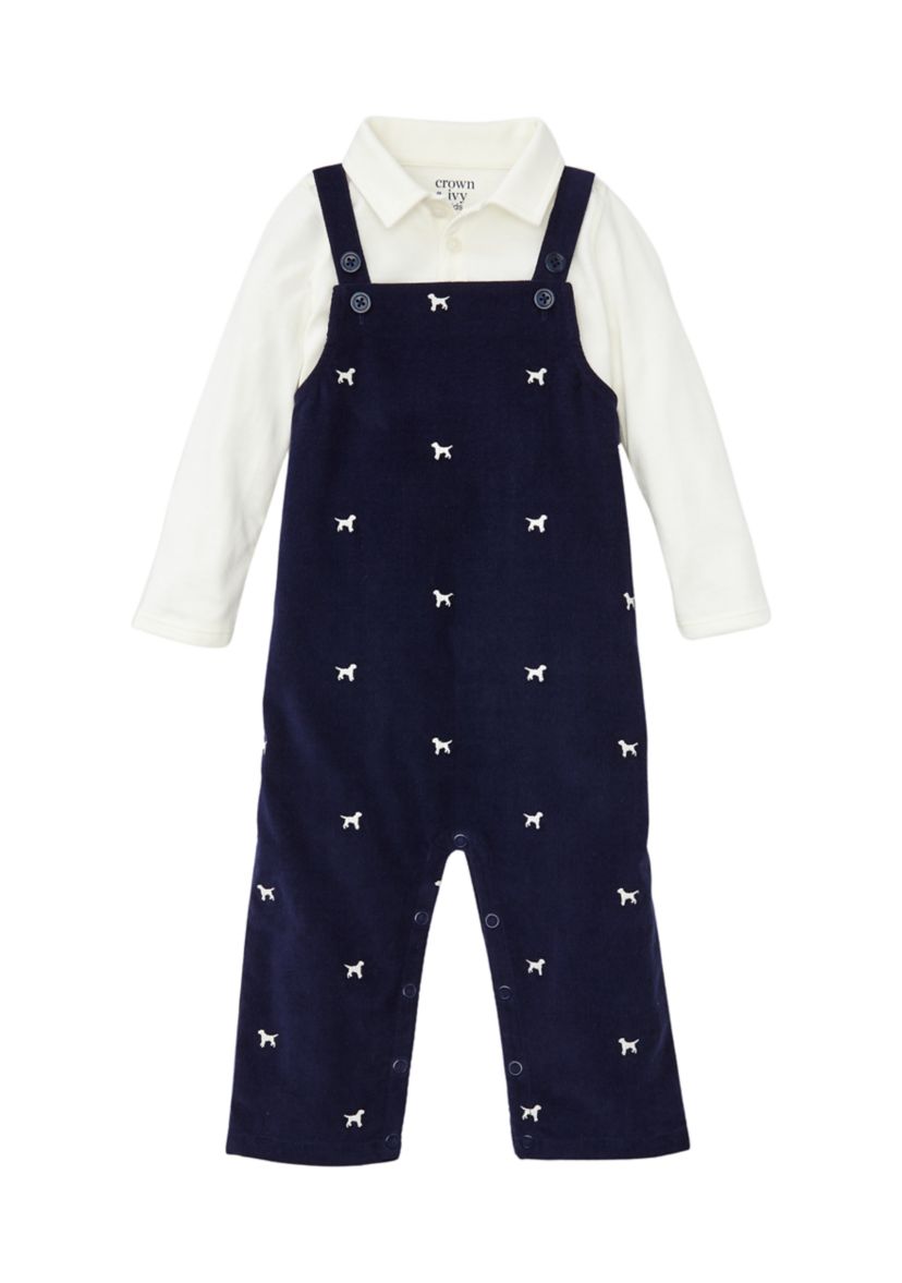 Baby Boys Embroidered Overalls Set