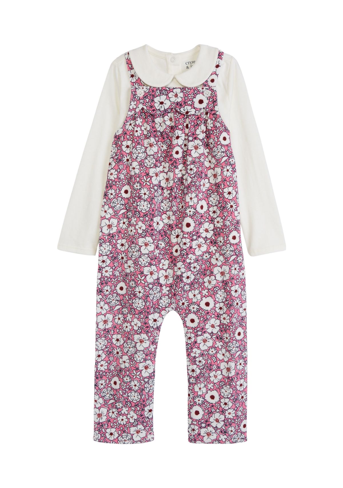 Baby Girls Printed Corduroy Overalls and Top Set