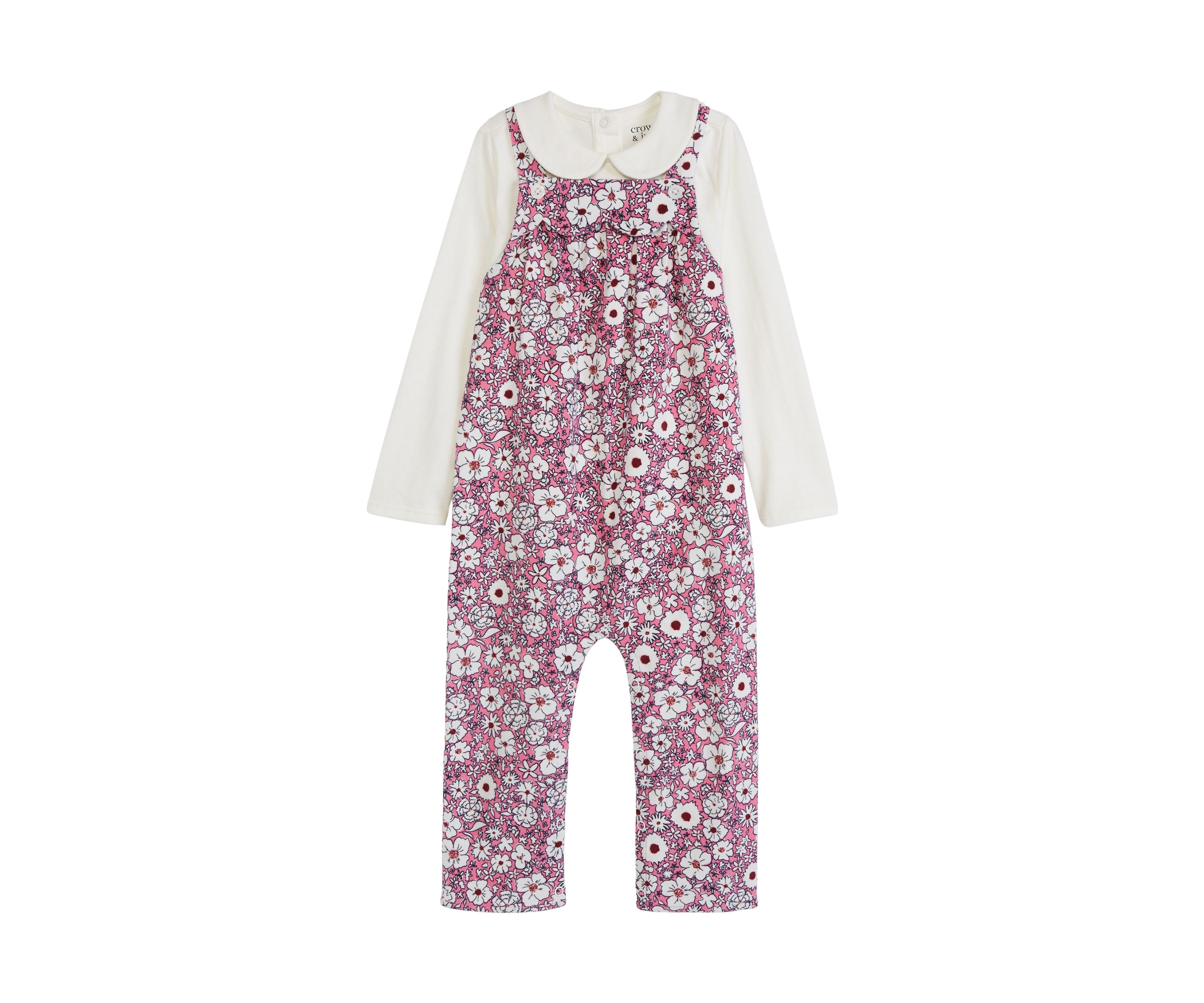 Baby Girls Printed Corduroy Overalls and Top Set