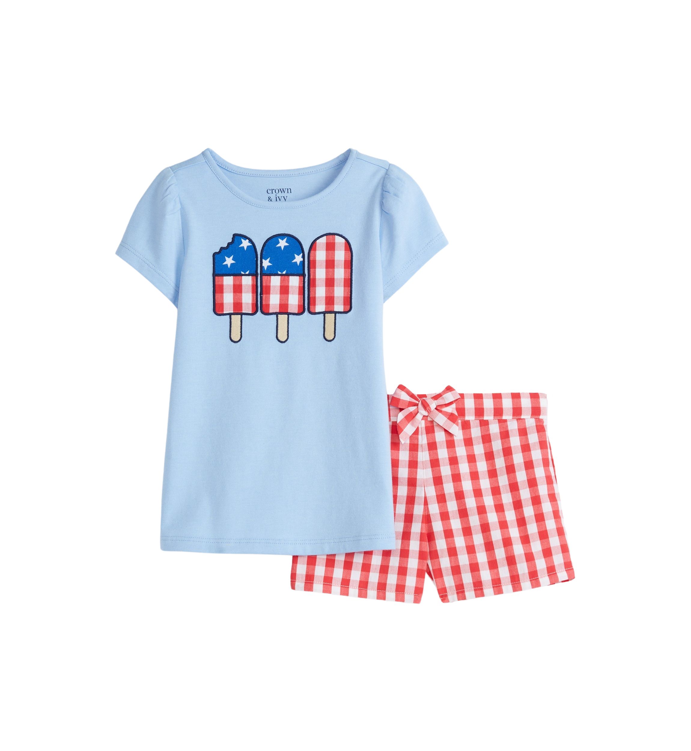 Baby Girls Patriotic Graphic T-Shirt and Printed Shorts Set