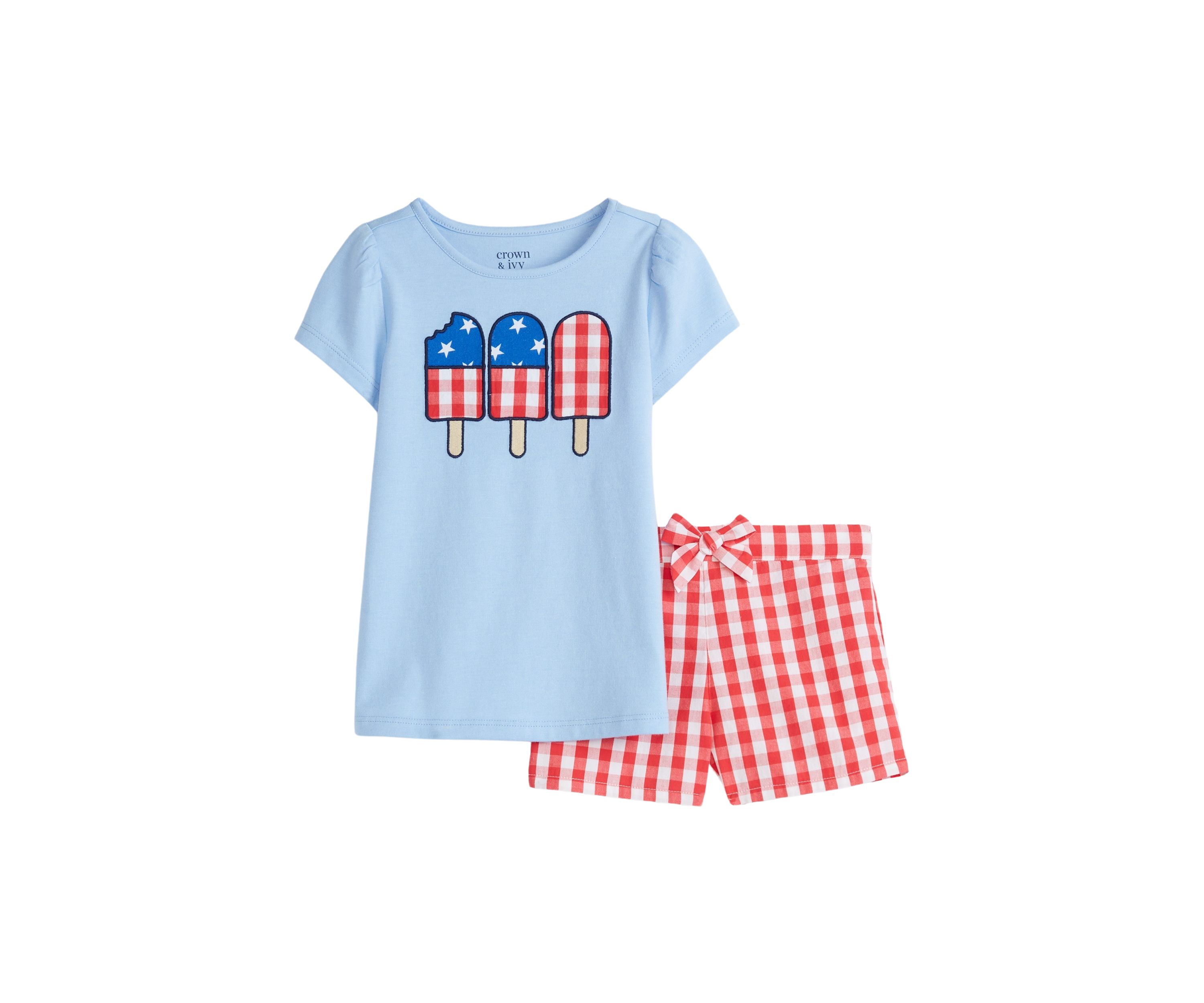 Baby Girls Patriotic Graphic T-Shirt and Printed Shorts Set