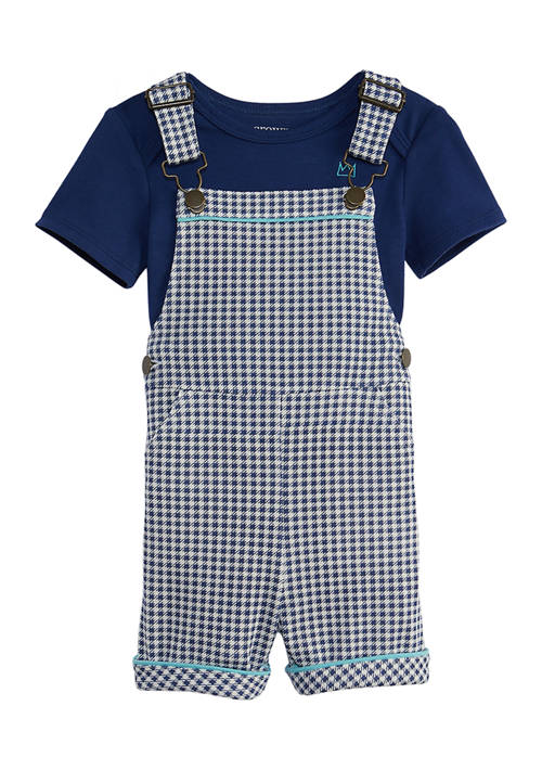 Crown & Ivy Baby Boys Short Sleeve Gingham Overall Set (6 Months-12 Months)