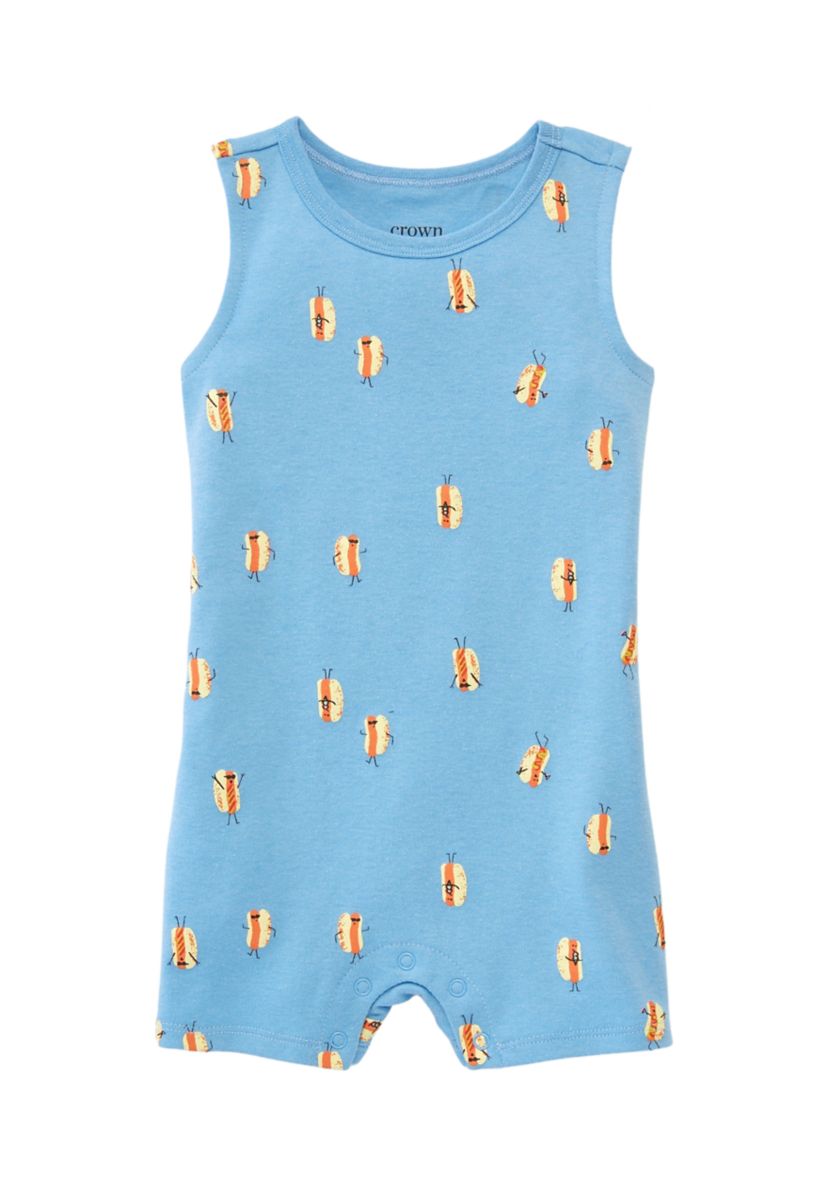 Baby Boys Sleeveless Hot Dog Print Romper 