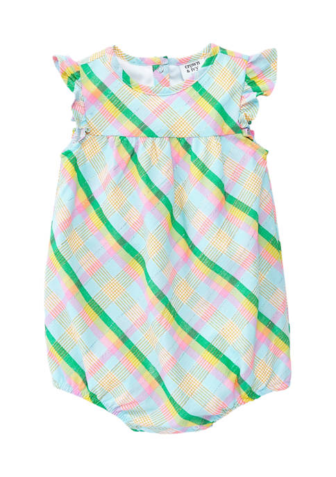 Crown & Ivy™ Baby Girls Plaid Bubble Romper